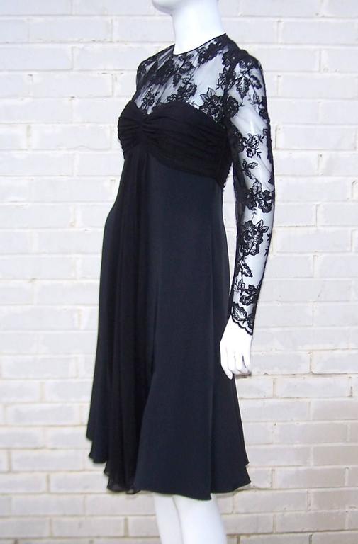 Adele Simpson Black Silk Cocktail Dress With Lace Bodice, C.1980 For Sale at 1stDibs cocktail