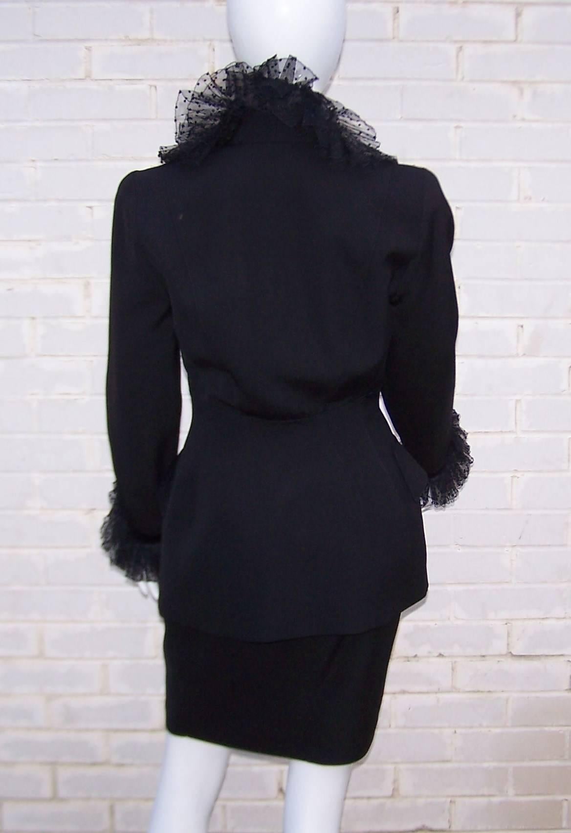 Women's 1980's Thierry Mugler Black Evening Suit With Velvet & Netting Details