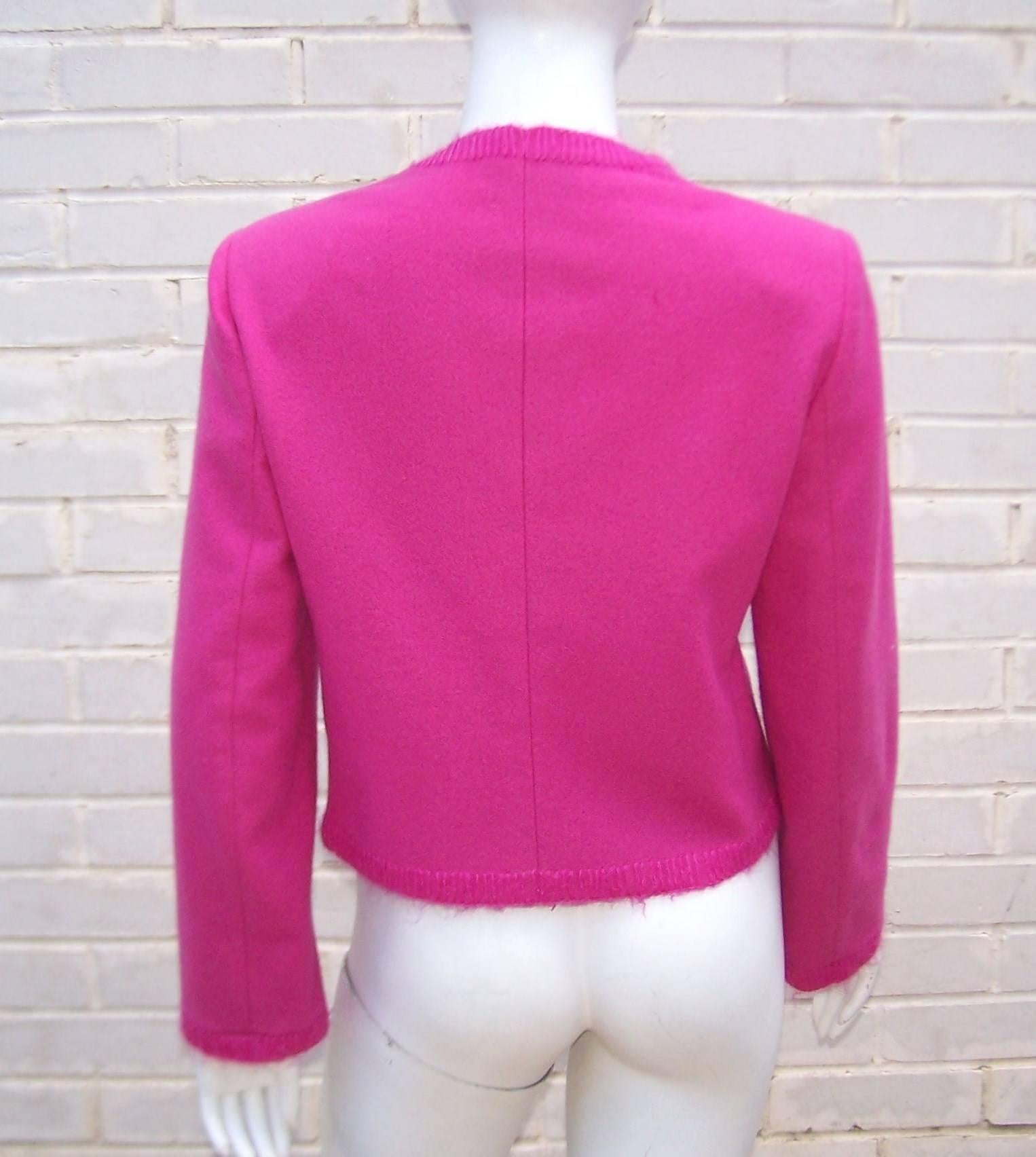 Women's Hot Pink Moschino Wool Felt Jacket With Deconstructed Details