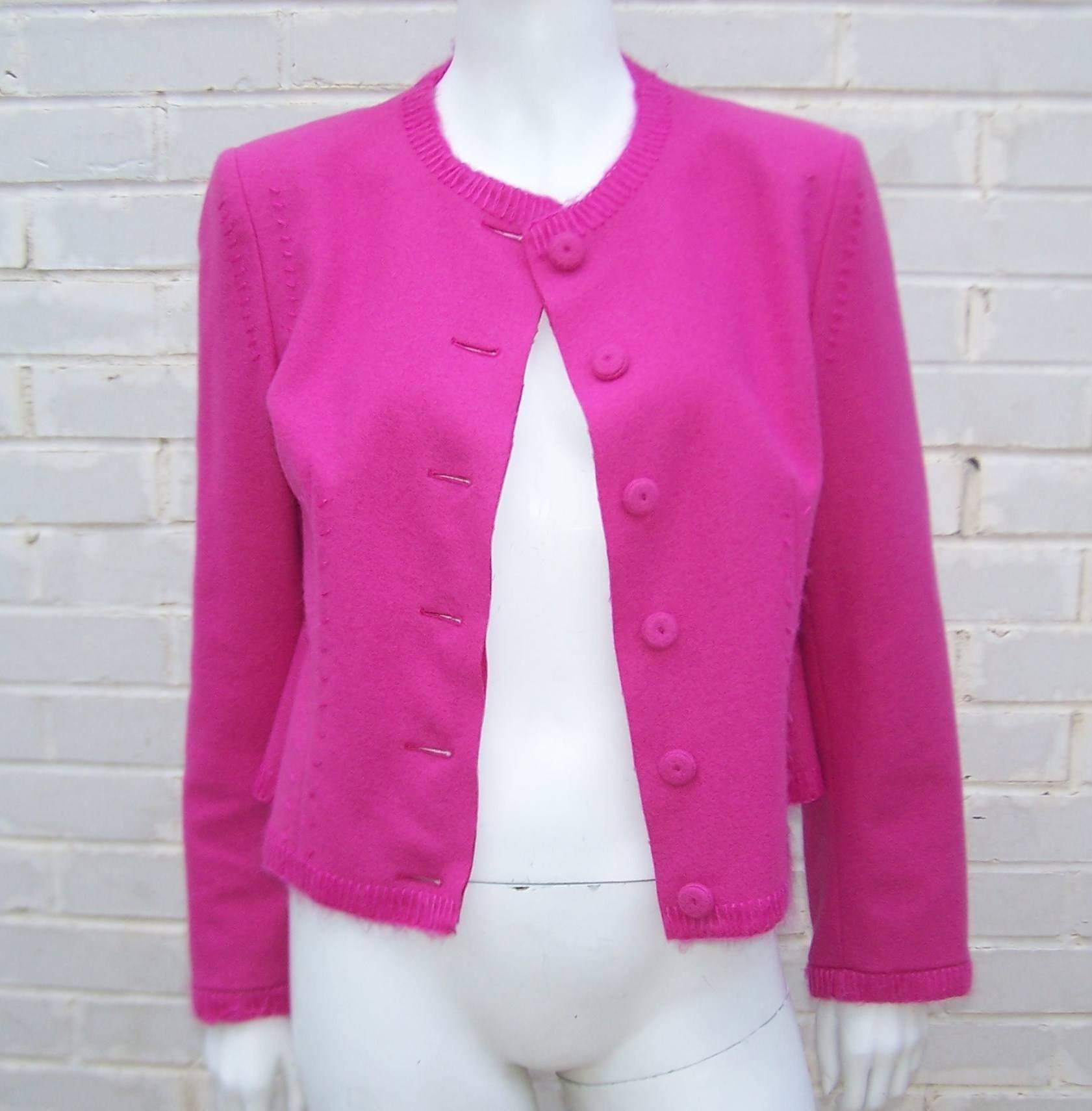 Hot Pink Moschino Wool Felt Jacket With Deconstructed Details 1