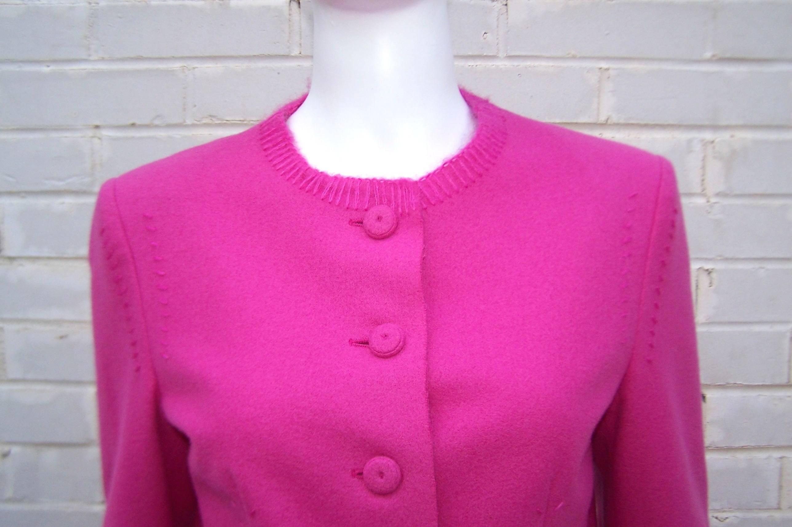 Hot Pink Moschino Wool Felt Jacket With Deconstructed Details 2