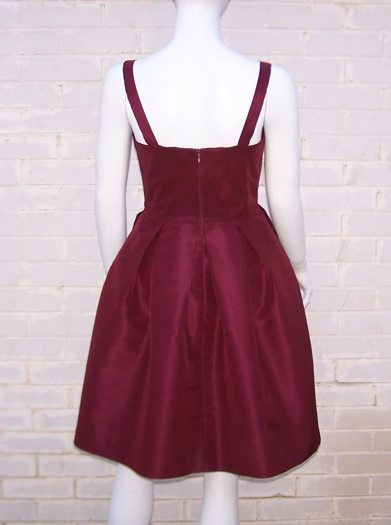 Red Oscar de la Renta Aubergine Silk Taffeta Dress C.2000