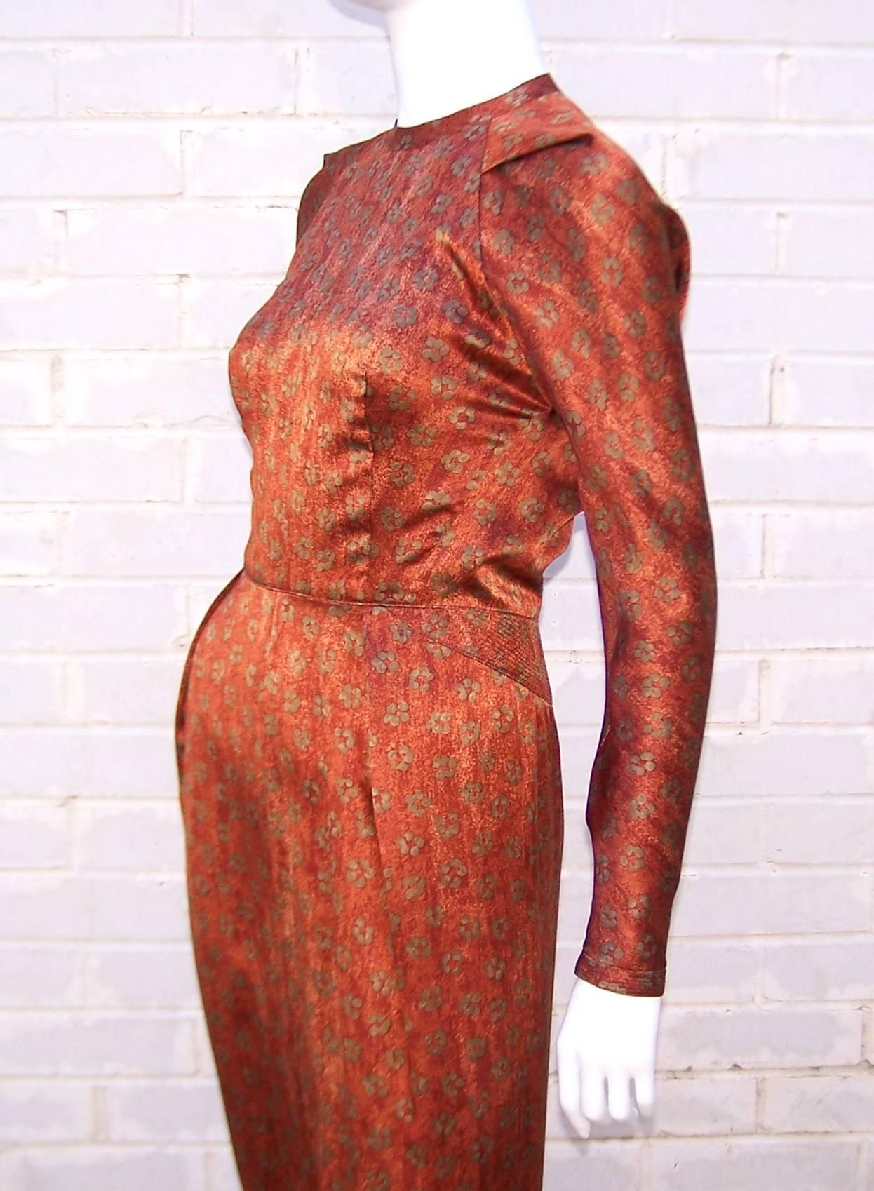 Tall & Slender 1980's Copper Brown Silk Evening Gown With Modified Train  3