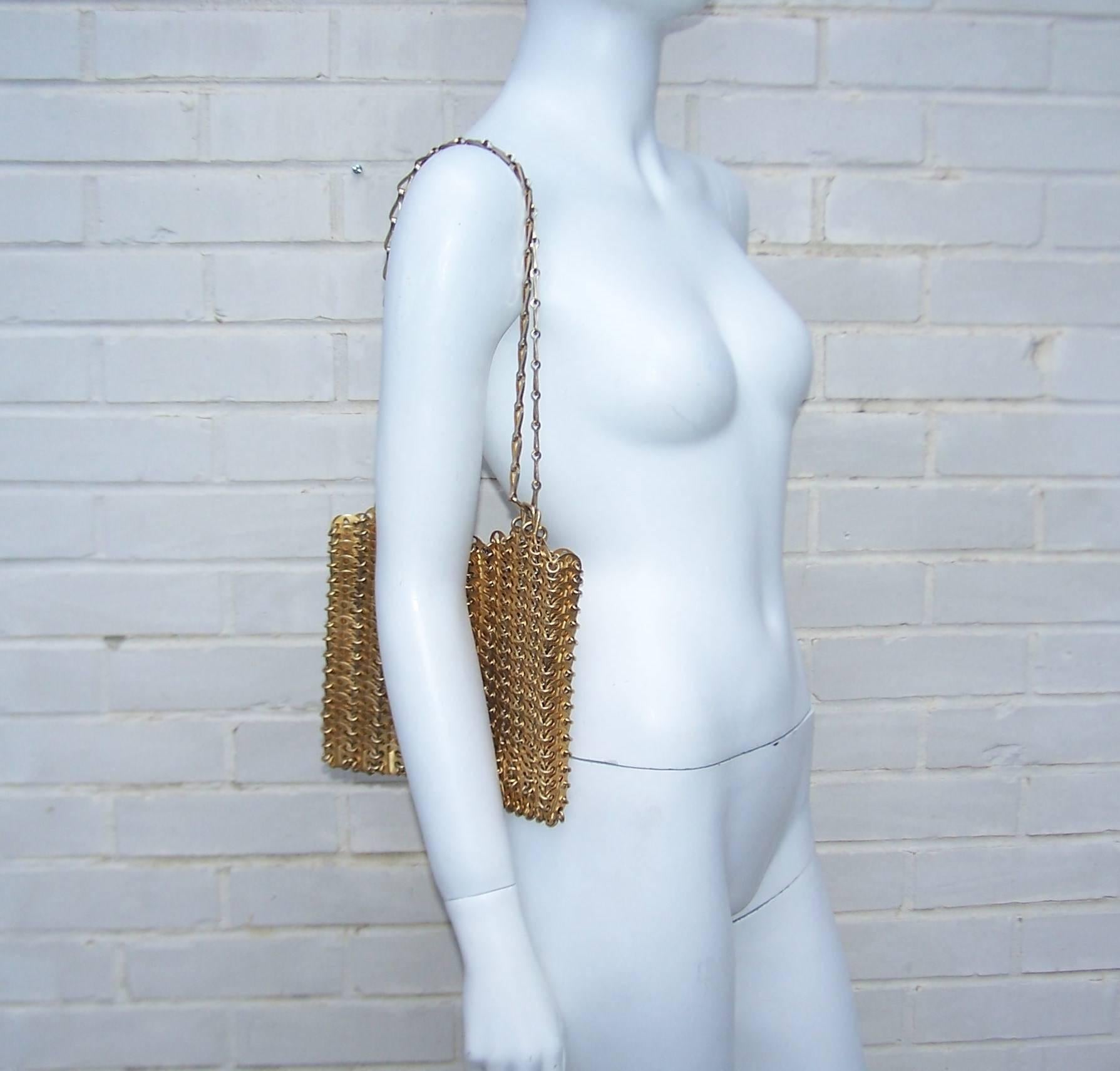 Iconic 1960's Paco Rabanne Space Age Gold Chain Mail Handbag & Earrings 2