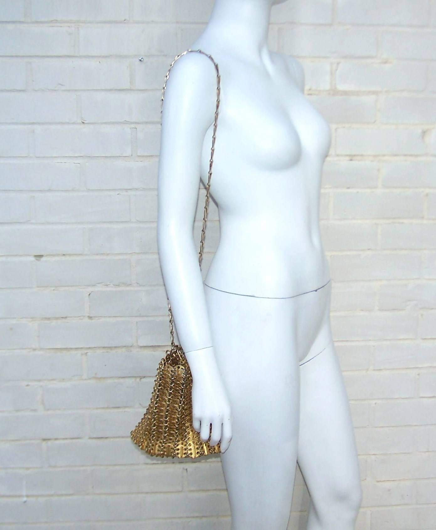 Iconic 1960's Paco Rabanne Space Age Gold Chain Mail Handbag & Earrings 3