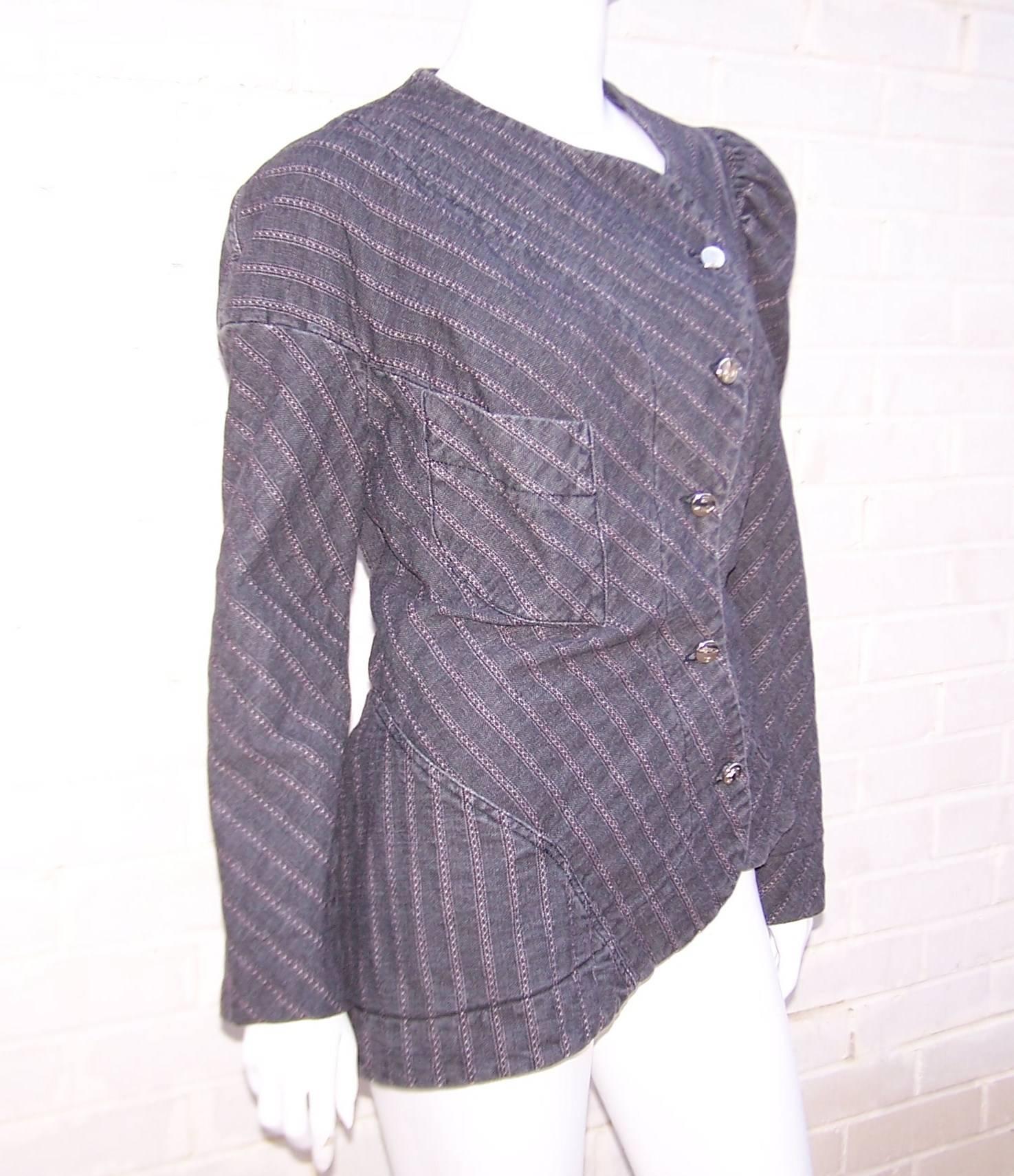 1990's Vivienne Westwood Anglomania Charcoal Denim Asymmetrical Jacket In Excellent Condition In Atlanta, GA