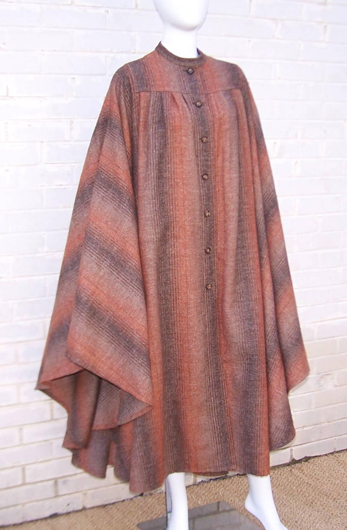 Brown 1970's Lanvin Haute Couture Autumnal Wool Tweed Cape