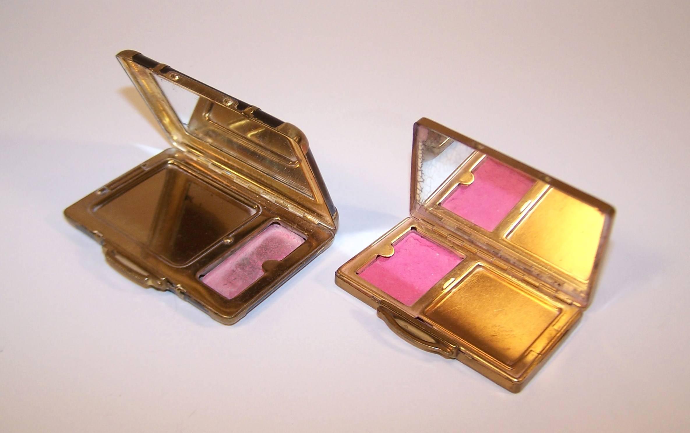 Whimsical 1940's Miniature Suitcase Powder Compacts In Good Condition In Atlanta, GA