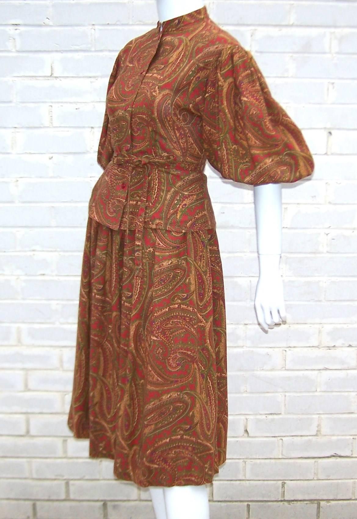 1970's Paisley Victorian Style Top & Skirt Ensemble  In Excellent Condition In Atlanta, GA