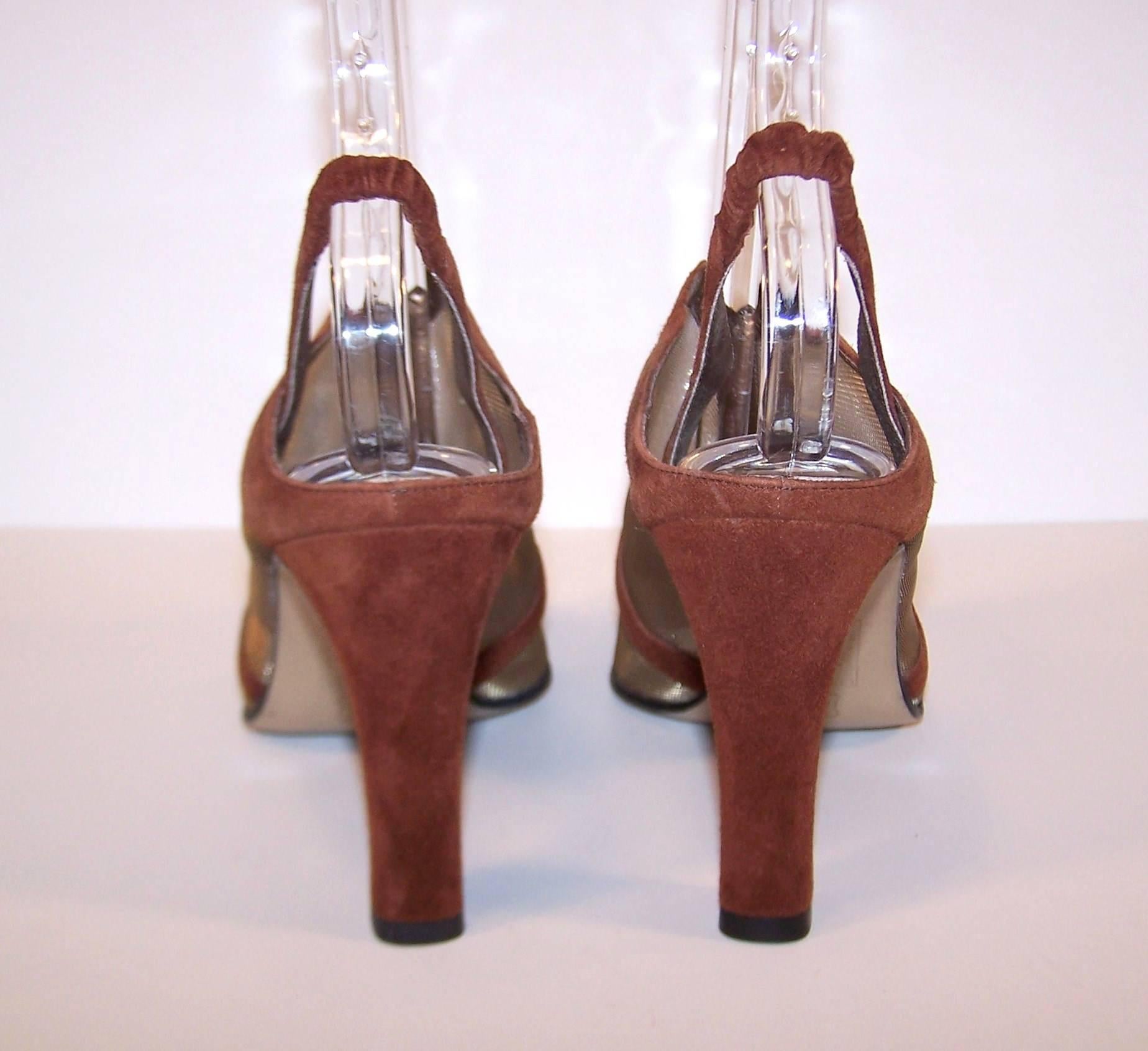 Women's 1980's Comcedia Italian Gold Mesh & Suede Slingback Shoes