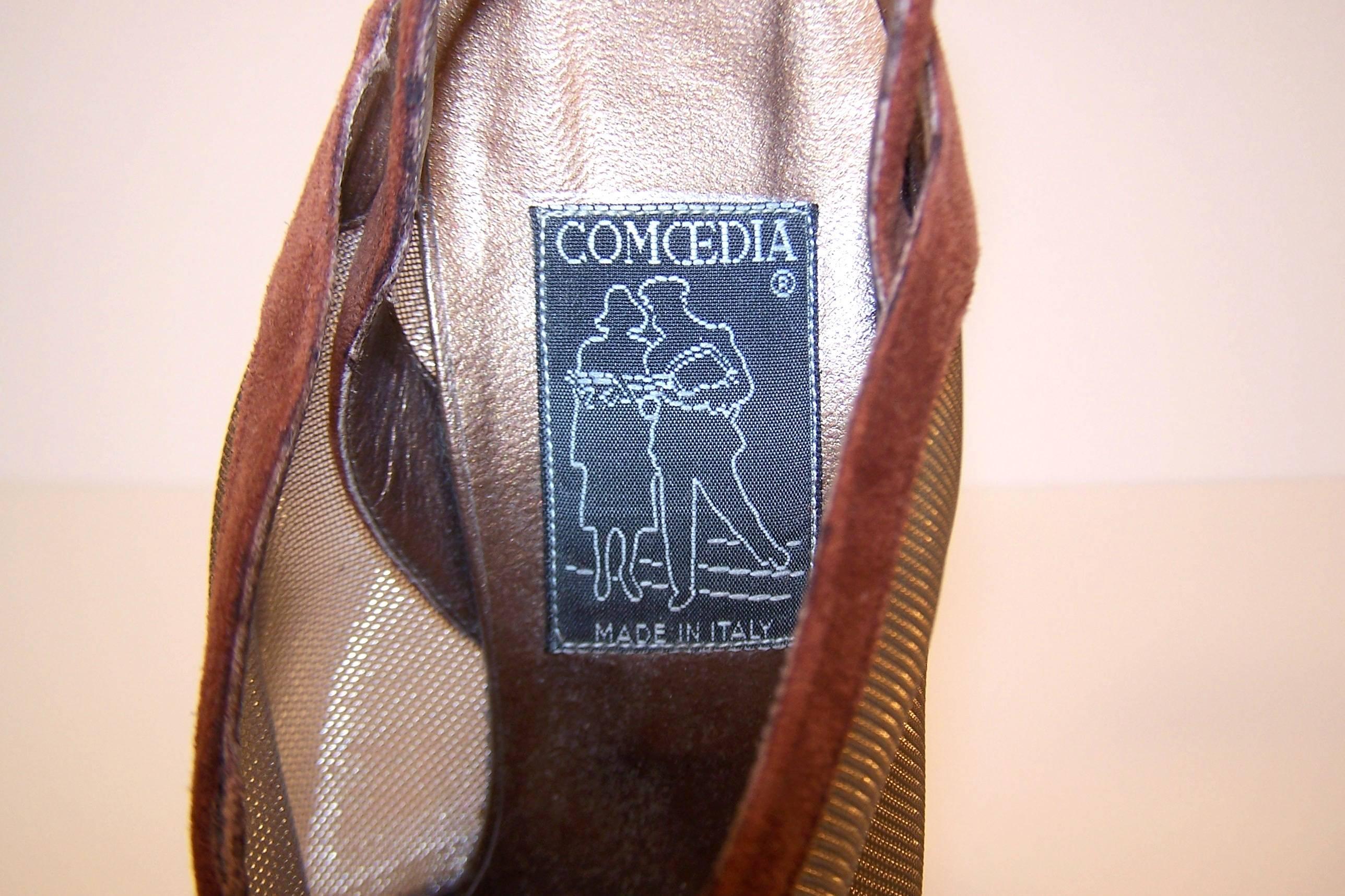 1980's Comcedia Italian Gold Mesh & Suede Slingback Shoes 2