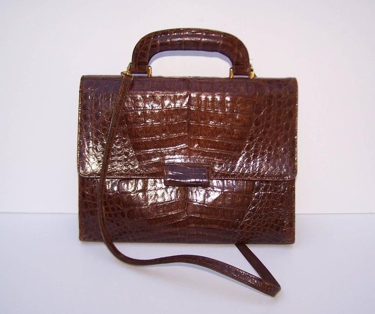 1990's Frances Patiky Stein Crocodile Top Handle & Shoulder Strap Handbag