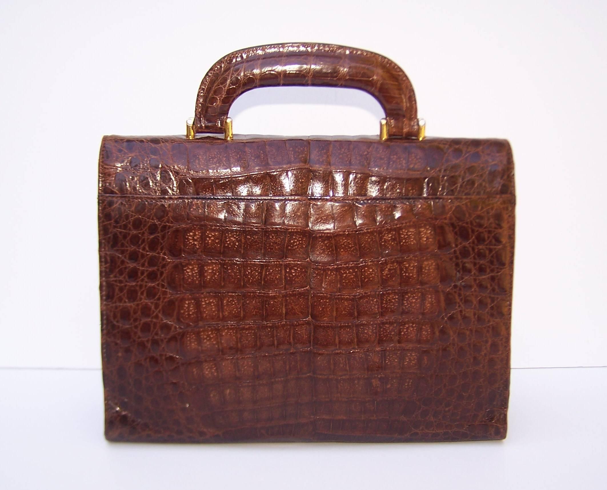 1990's Frances Patiky Stein Crocodile Top Handle & Shoulder Strap Handbag 2