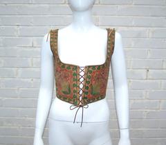 Early 1970's Char Hand Painted Leather Lace Up Corset Vest