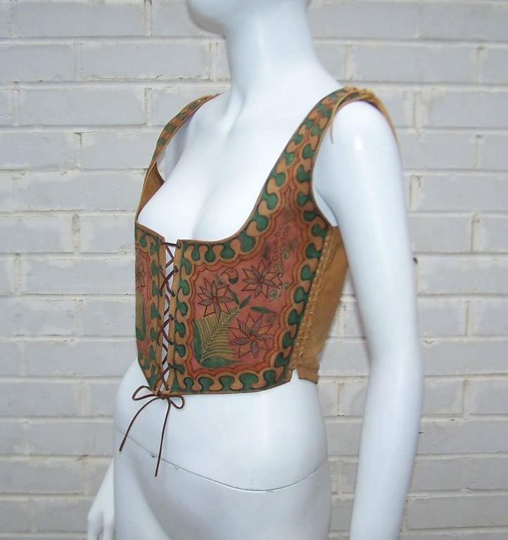 Early 1970's Char Hand Painted Leather Lace Up Corset Vest at 1stDibs  painted corset, lace up vest