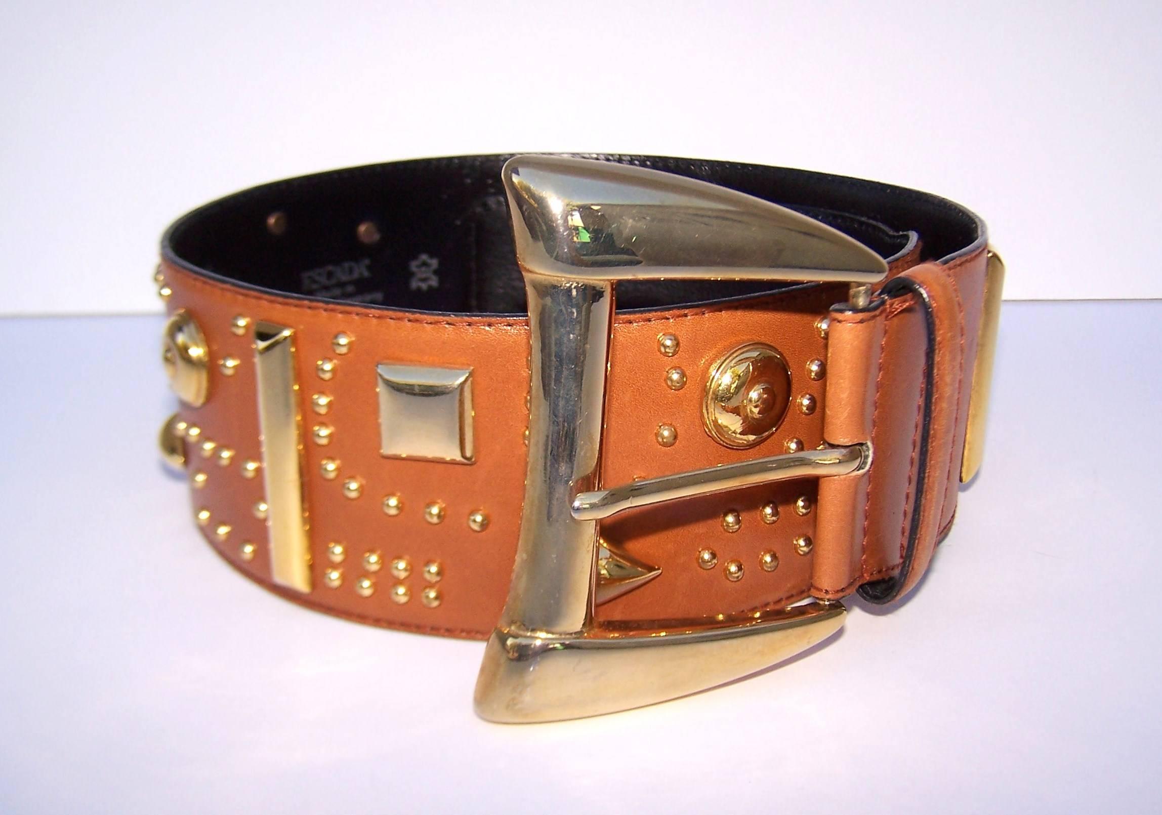 Escada Wide Leather Belt With Studs, 1980's In Good Condition For Sale In Atlanta, GA