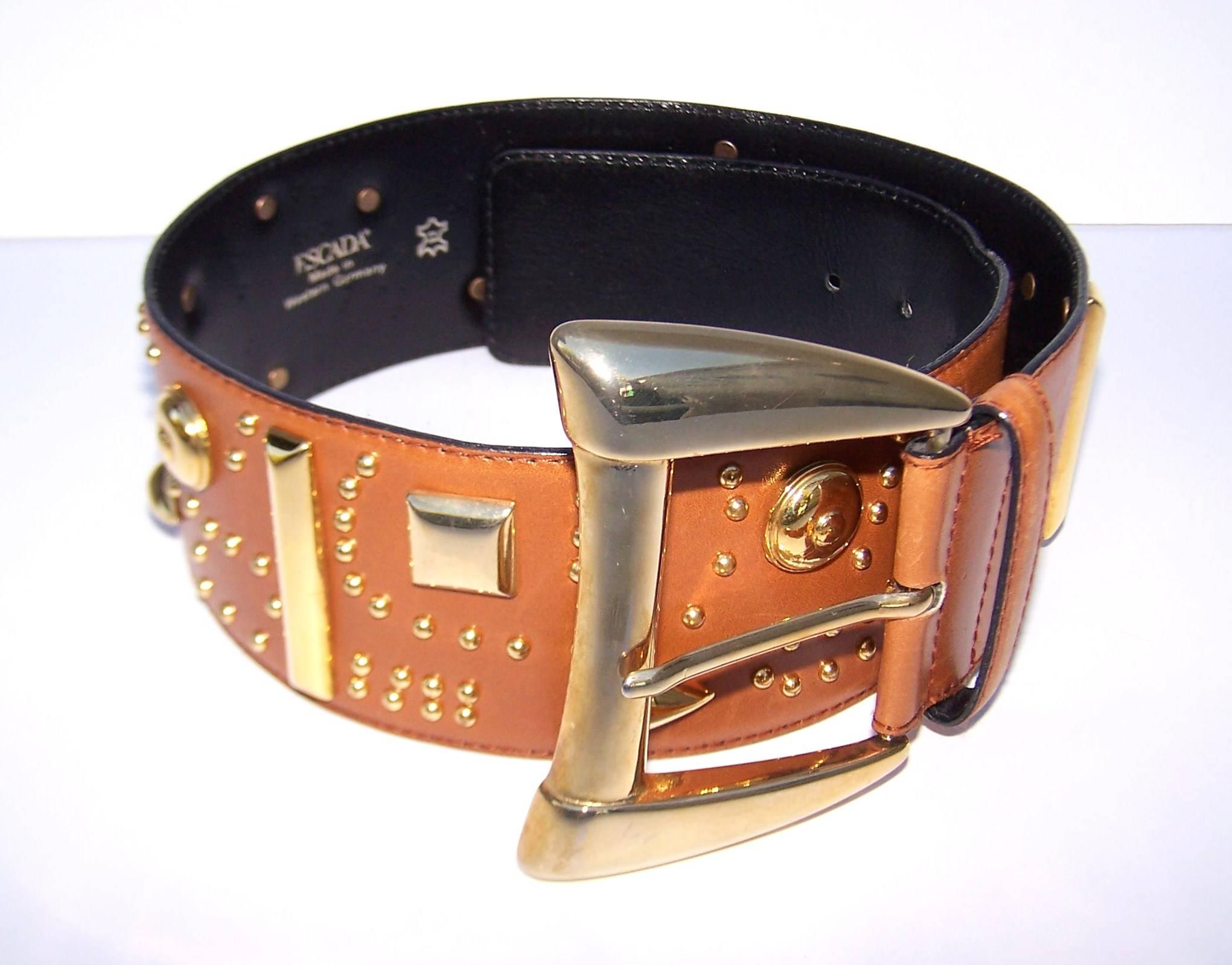 Women's Escada Wide Leather Belt With Studs, 1980's For Sale