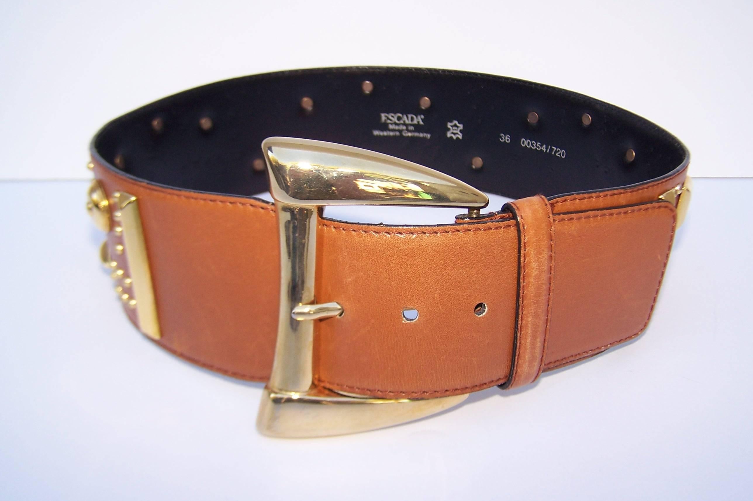 Escada Wide Leather Belt With Studs, 1980's For Sale 1