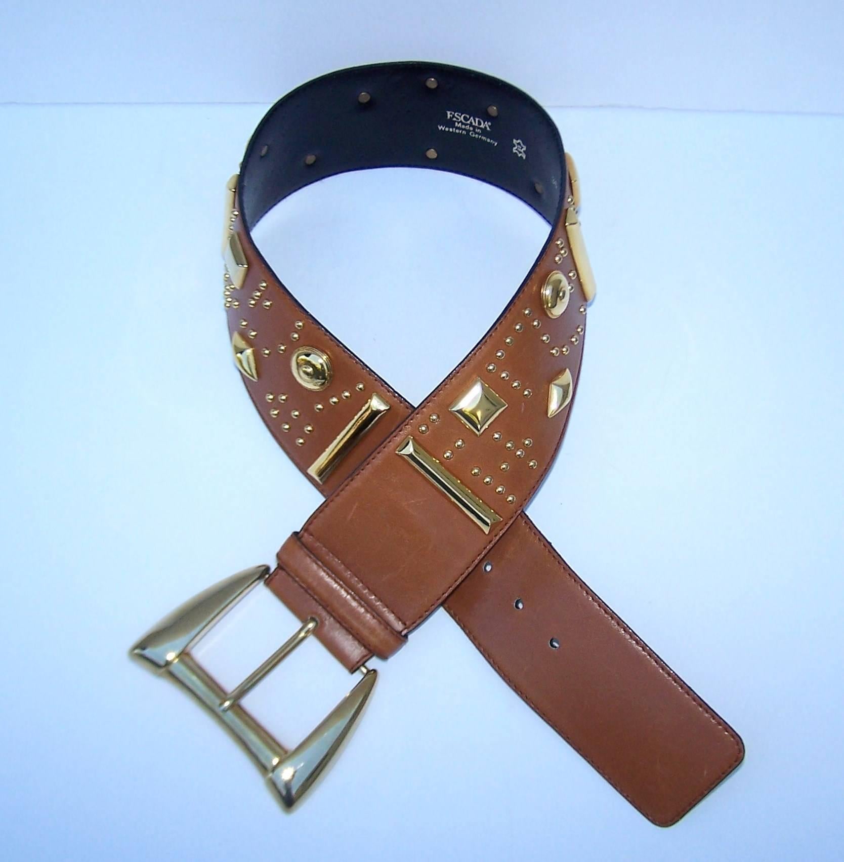 Escada Wide Leather Belt With Studs, 1980's For Sale 2