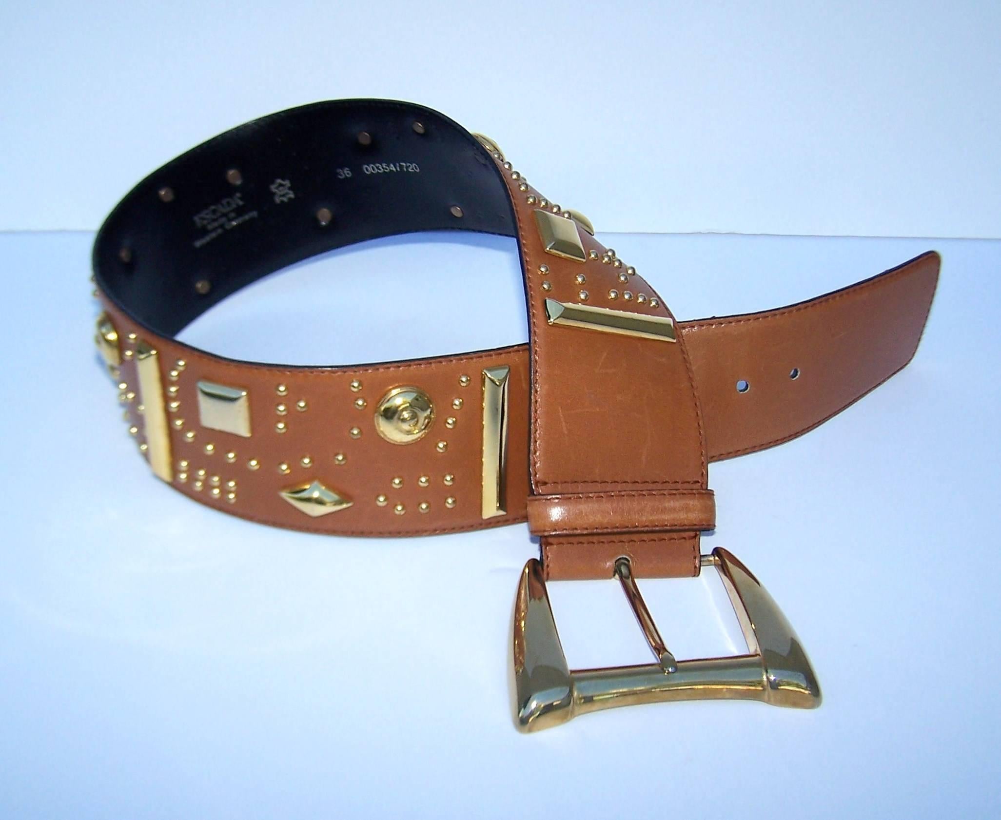 Escada Wide Leather Belt With Studs, 1980's For Sale 3