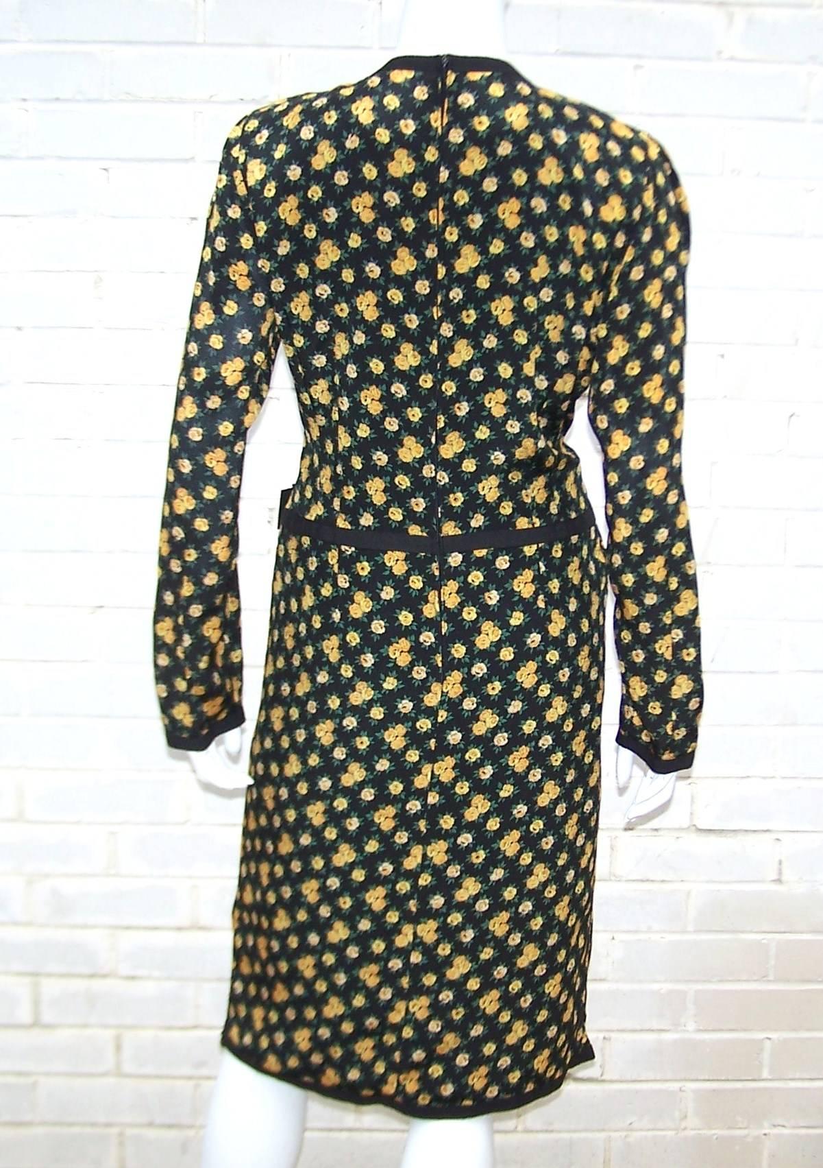 Louis Feraud Floral Silk Dress, 1980's  In Good Condition For Sale In Atlanta, GA