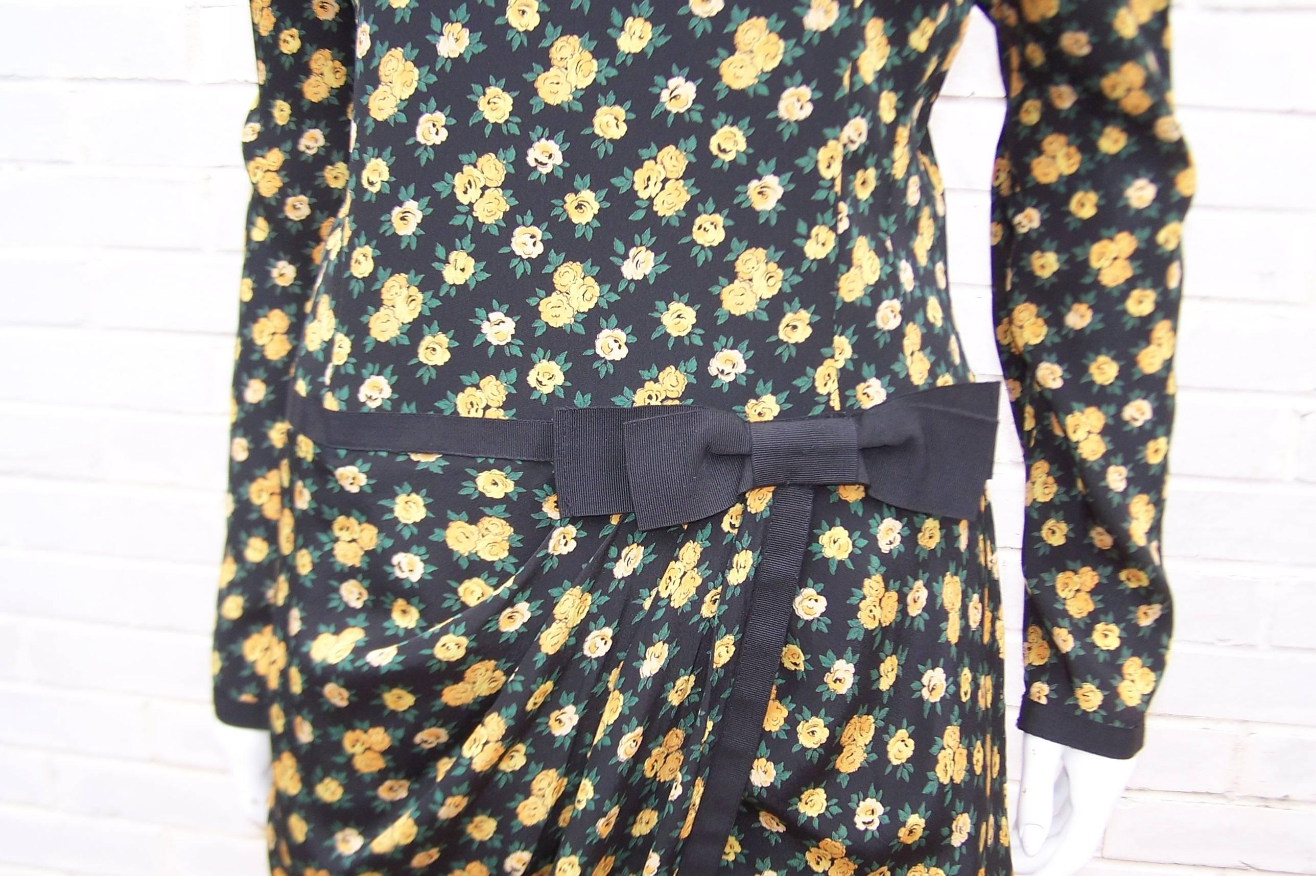 Louis Feraud Floral Silk Dress, 1980's  For Sale 1