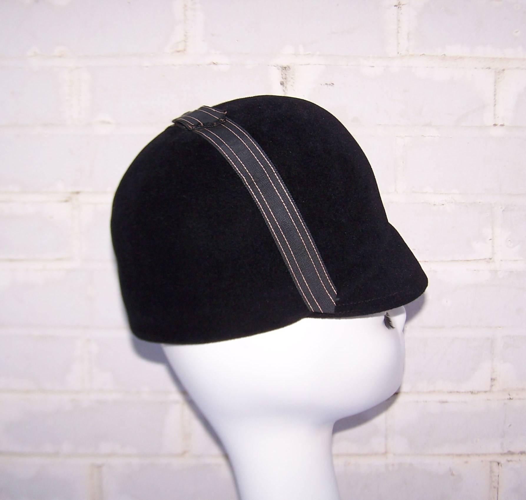 Women's Equestrian Influenced 1960's Mod Black Wool Riding Hat