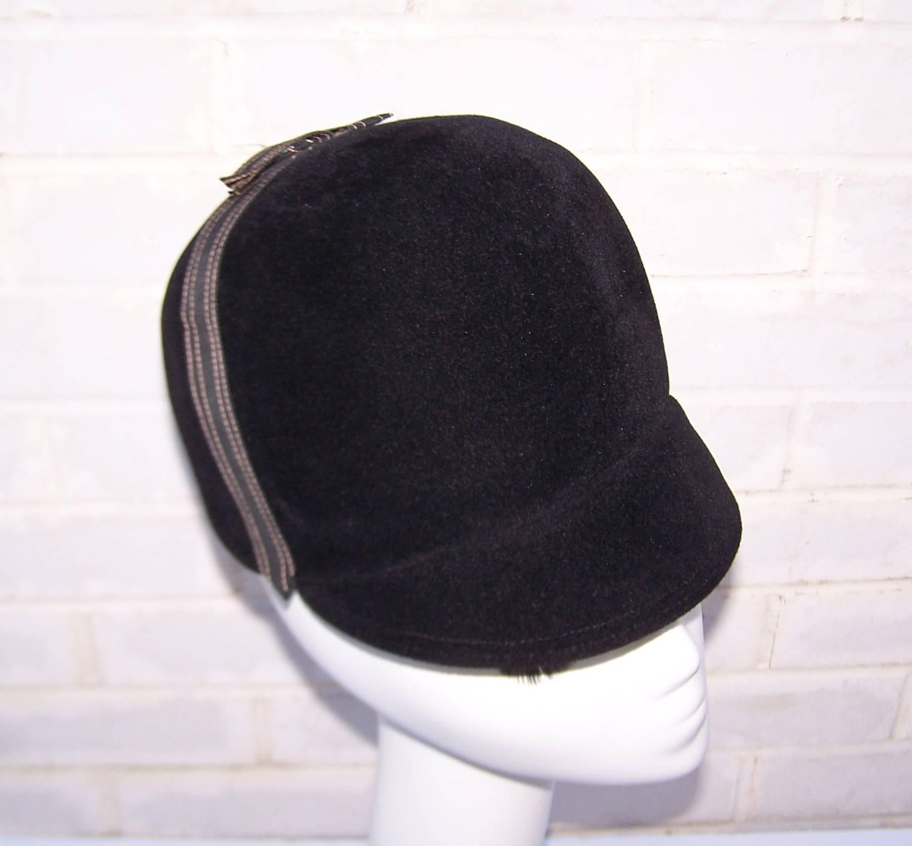 Equestrian Influenced 1960's Mod Black Wool Riding Hat 1