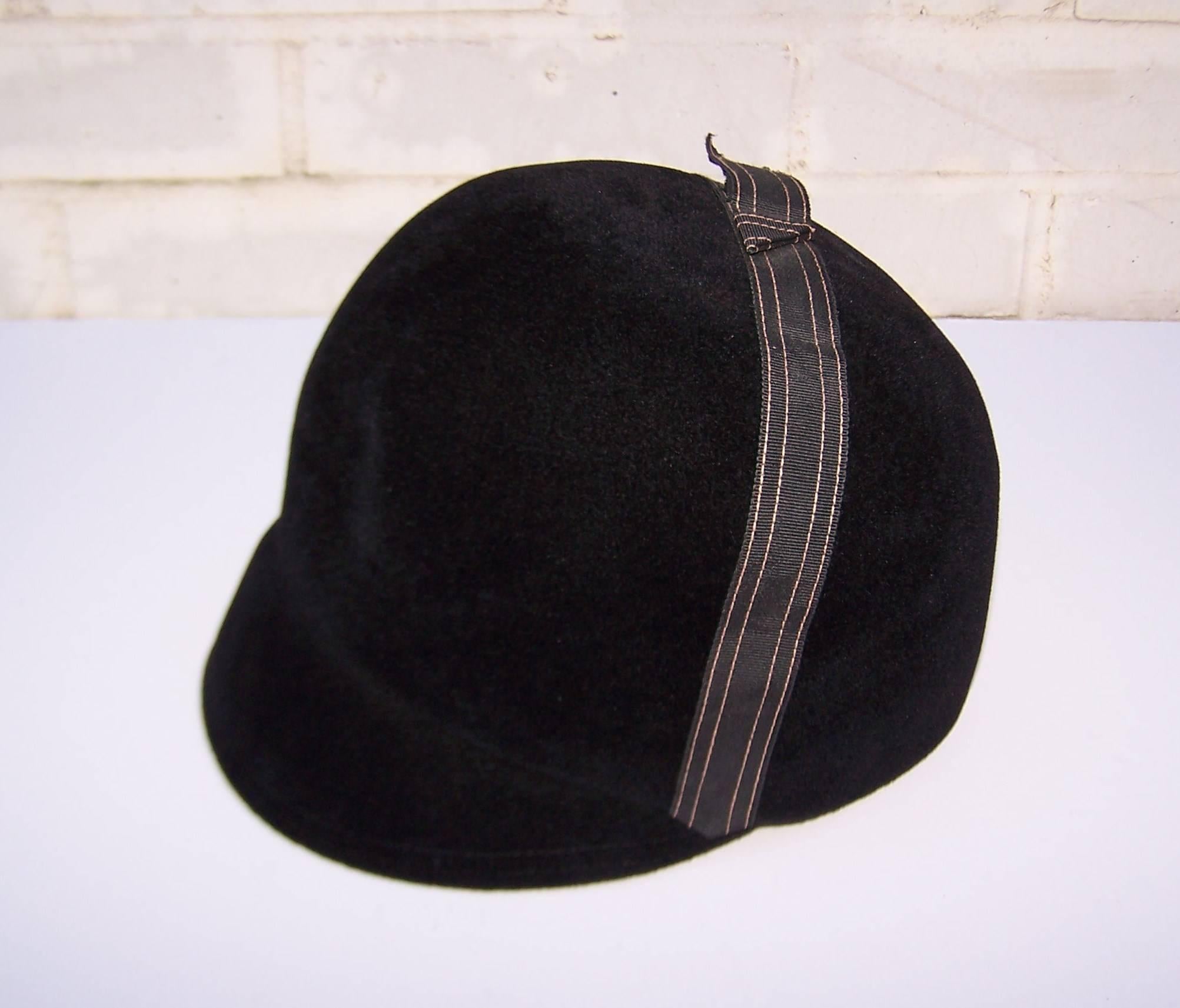 Equestrian Influenced 1960's Mod Black Wool Riding Hat 2
