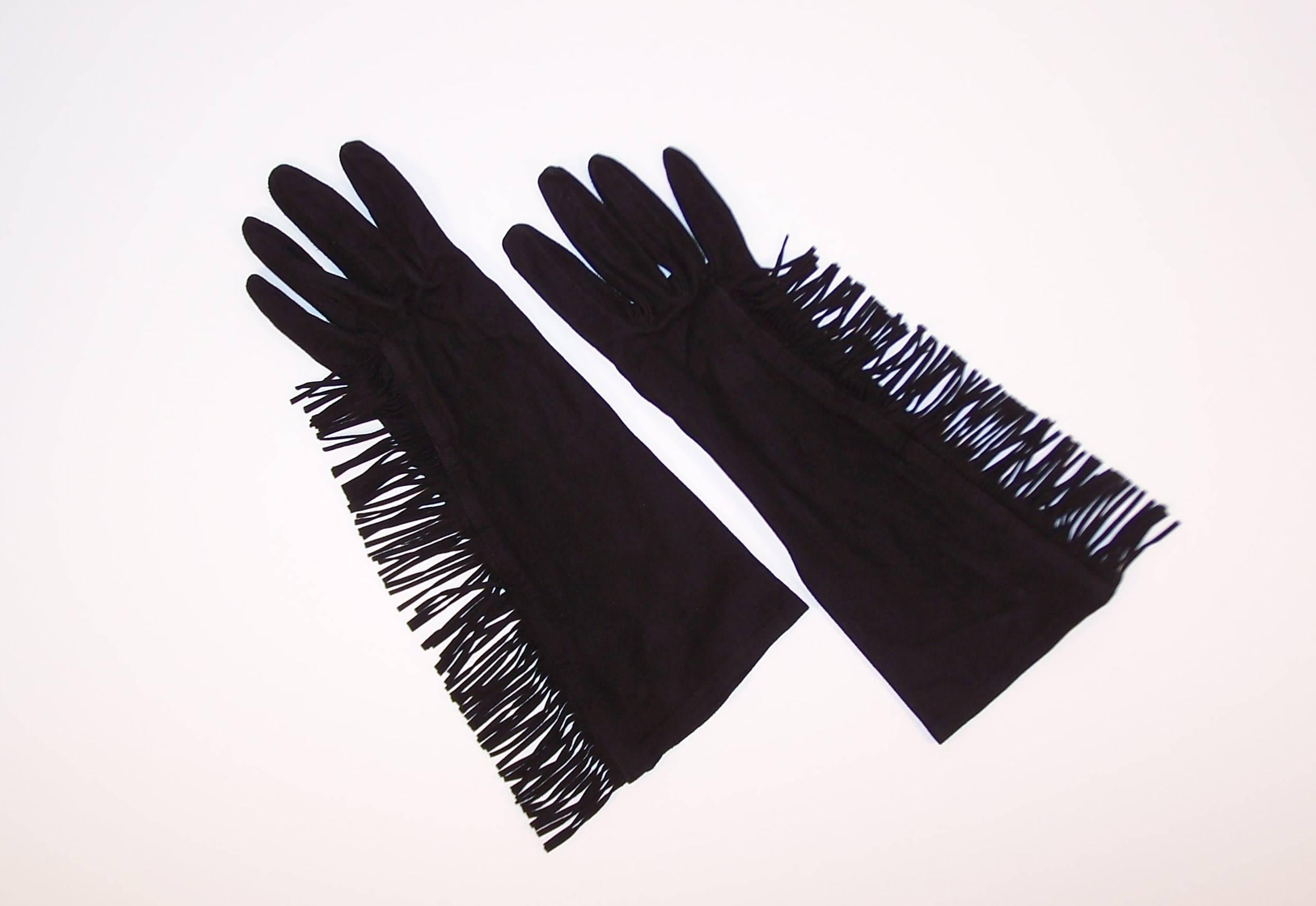 Women's or Men's Fringe Benefits C.1980 Yves Saint Laurent Black Kidskin Suede Gloves