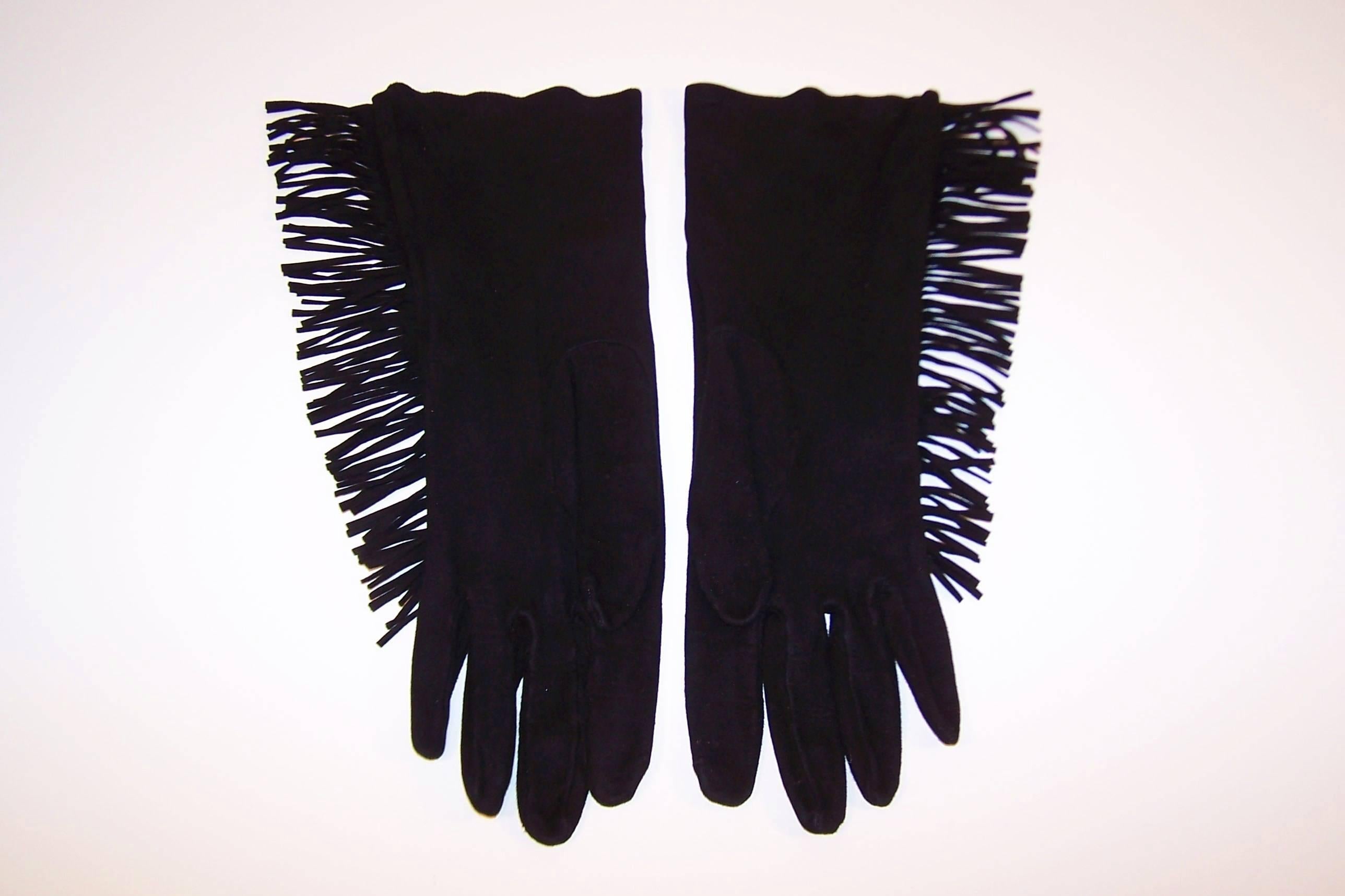 Fringe Benefits C.1980 Yves Saint Laurent Black Kidskin Suede Gloves 1