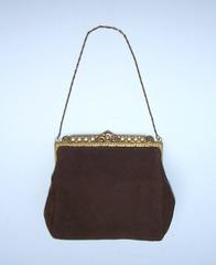 Lovely C.1930 Trinity Plate Brown Suede Pearl Encrusted Dance Purse Handbag
