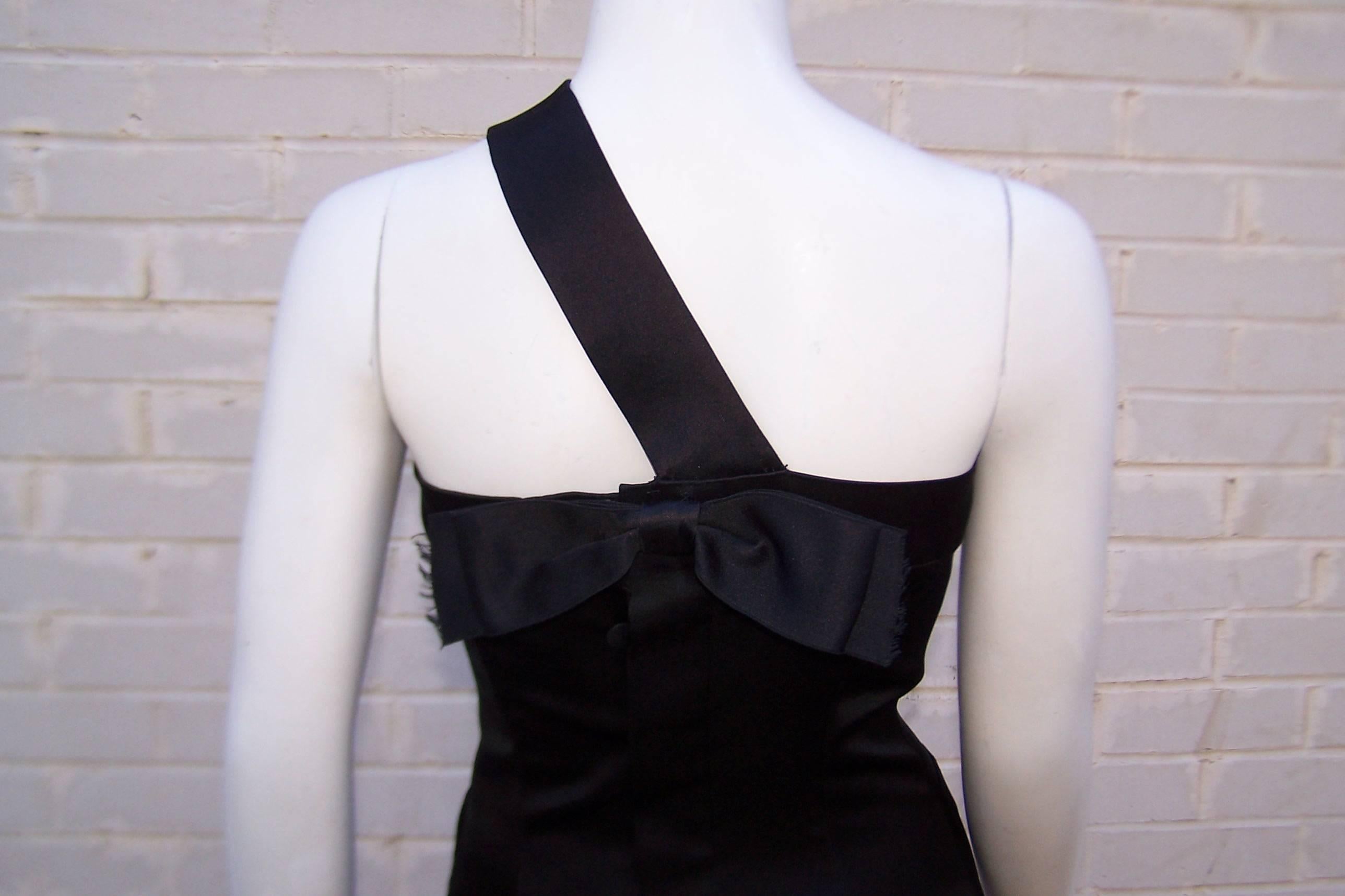 Fun & Flirty 1980's Chanel Boutique Black Silk Satin Asymmetrical Strap Dress  3