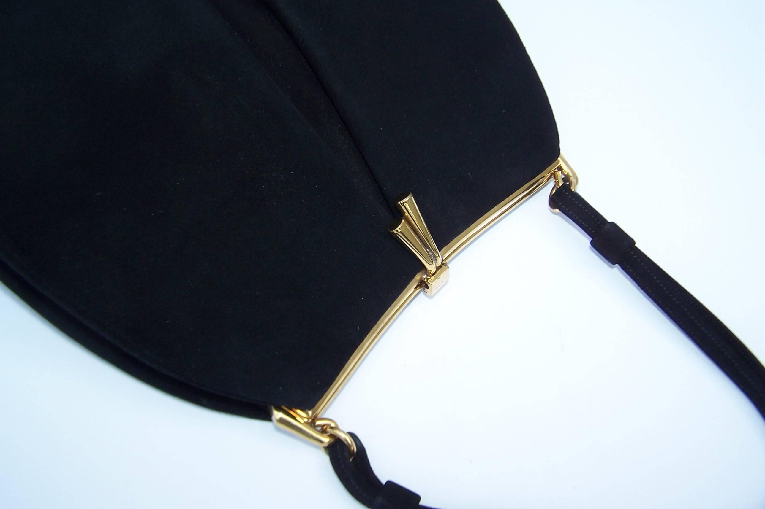 Women's Lovely 1950's Coblentz Black Suede Handbag With Unique Jewelry Style Closure