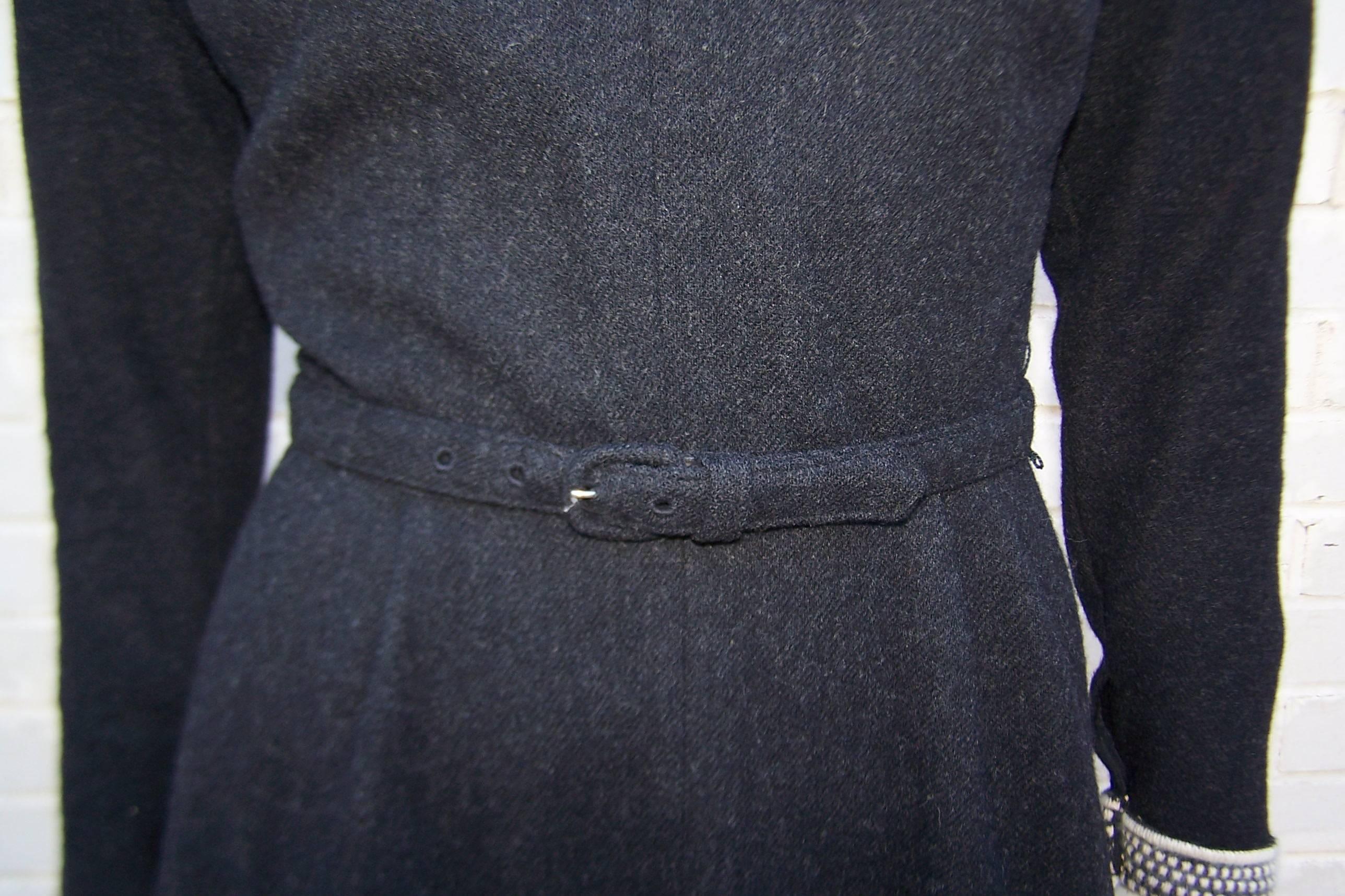 School Girl Style 1950's Charcoal Gray Wool Dress With Angora Details 4