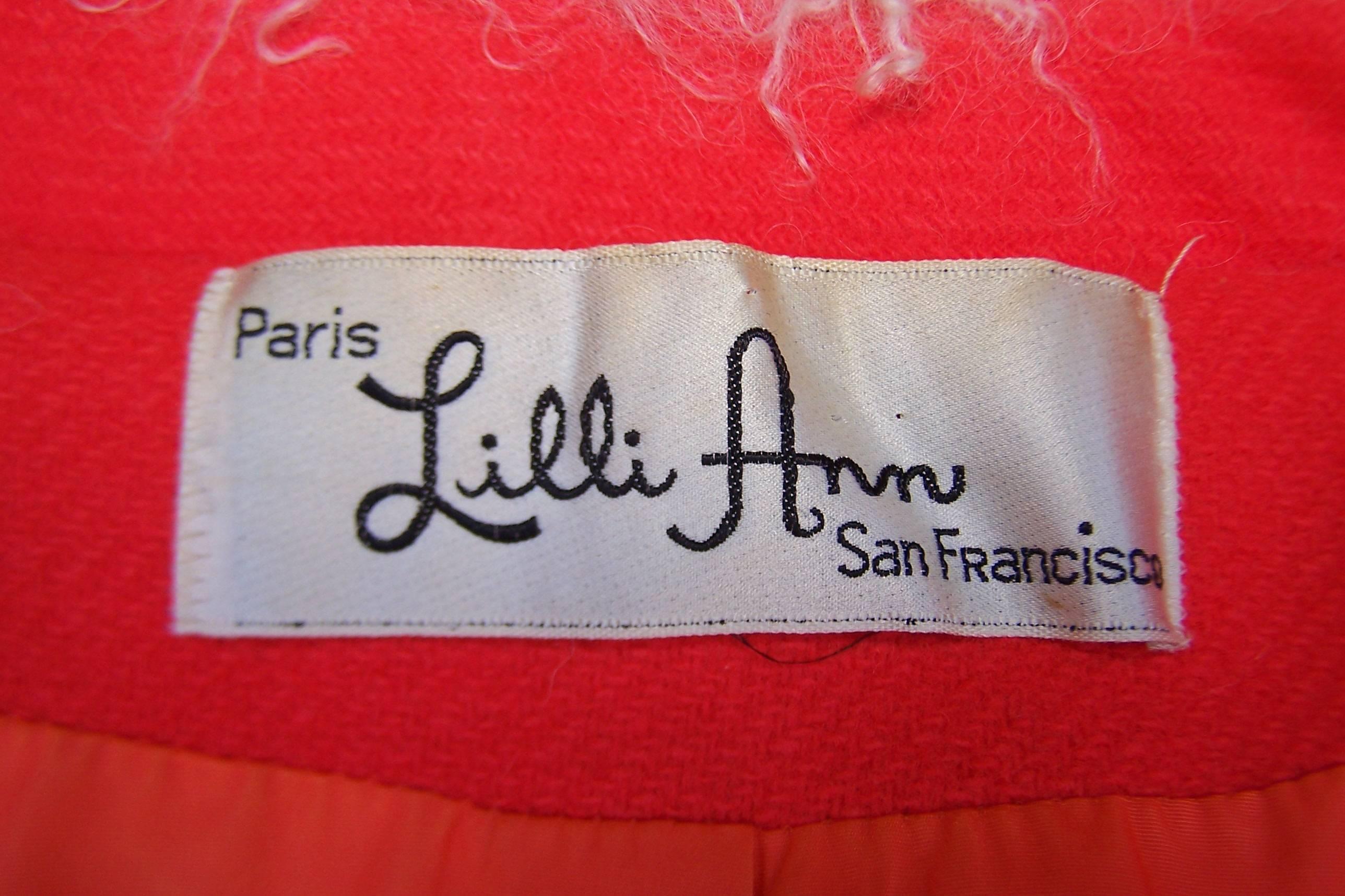 Traffic Stopping 1960's Neon Red Lilli Ann Coat With Mongolian Lamb Fur Trim 5