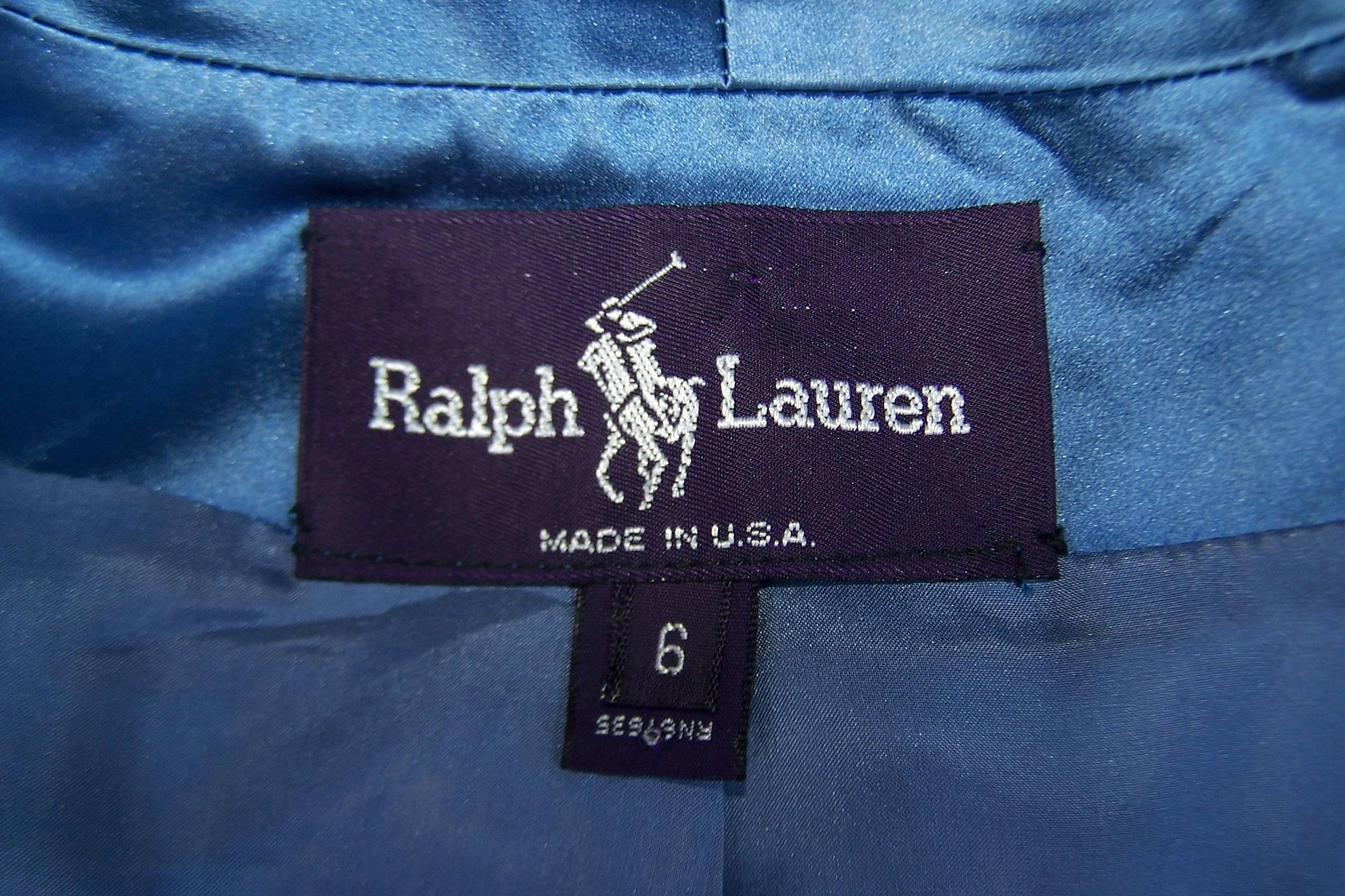 1980's Ralph Lauren Periwinkle Blue Silk Satin Peplum Jacket With Obi ...