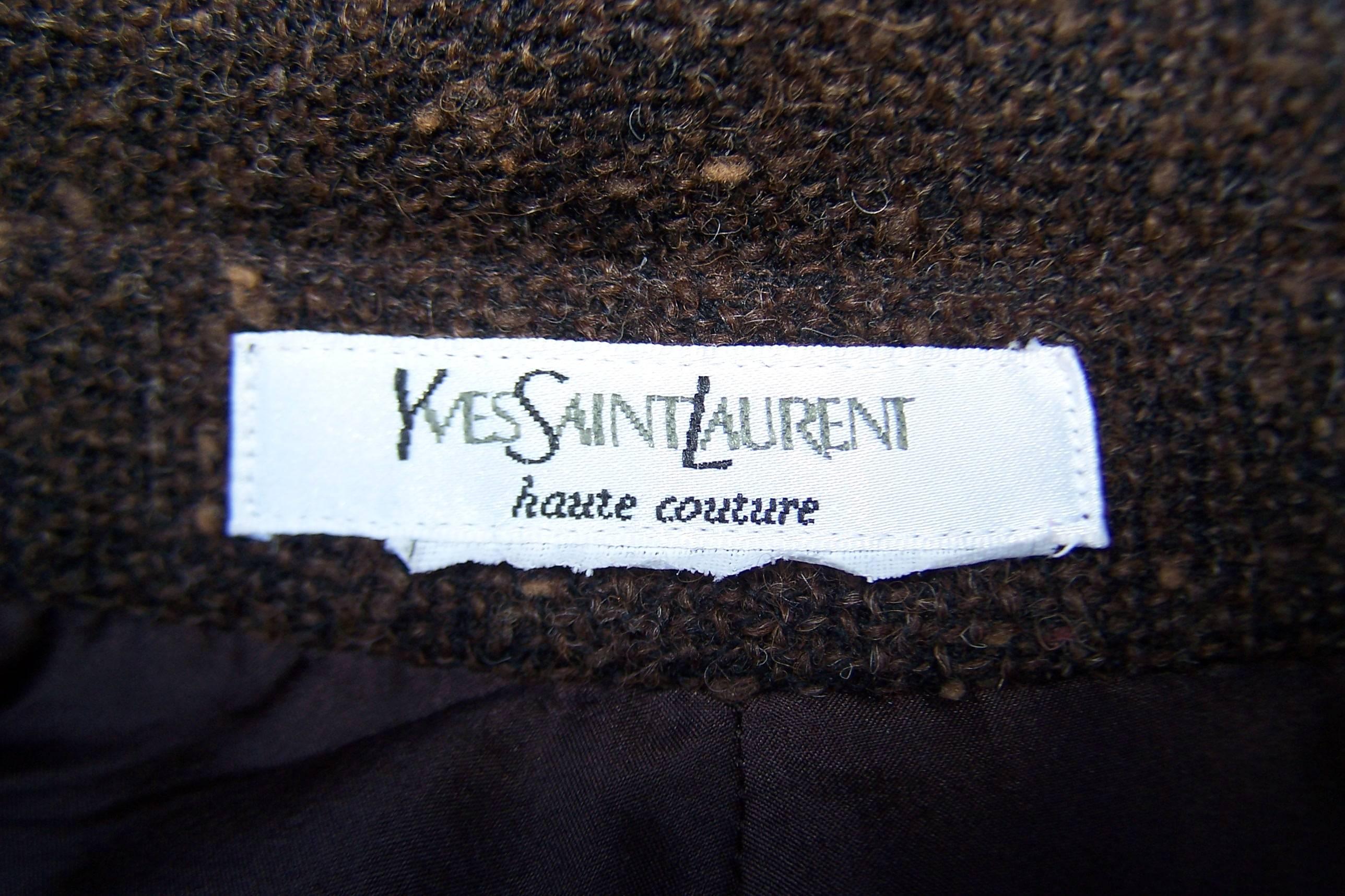 1970's Yves Saint Laurent Nubby Wool Autumnal Brown Tweed Skirt 1