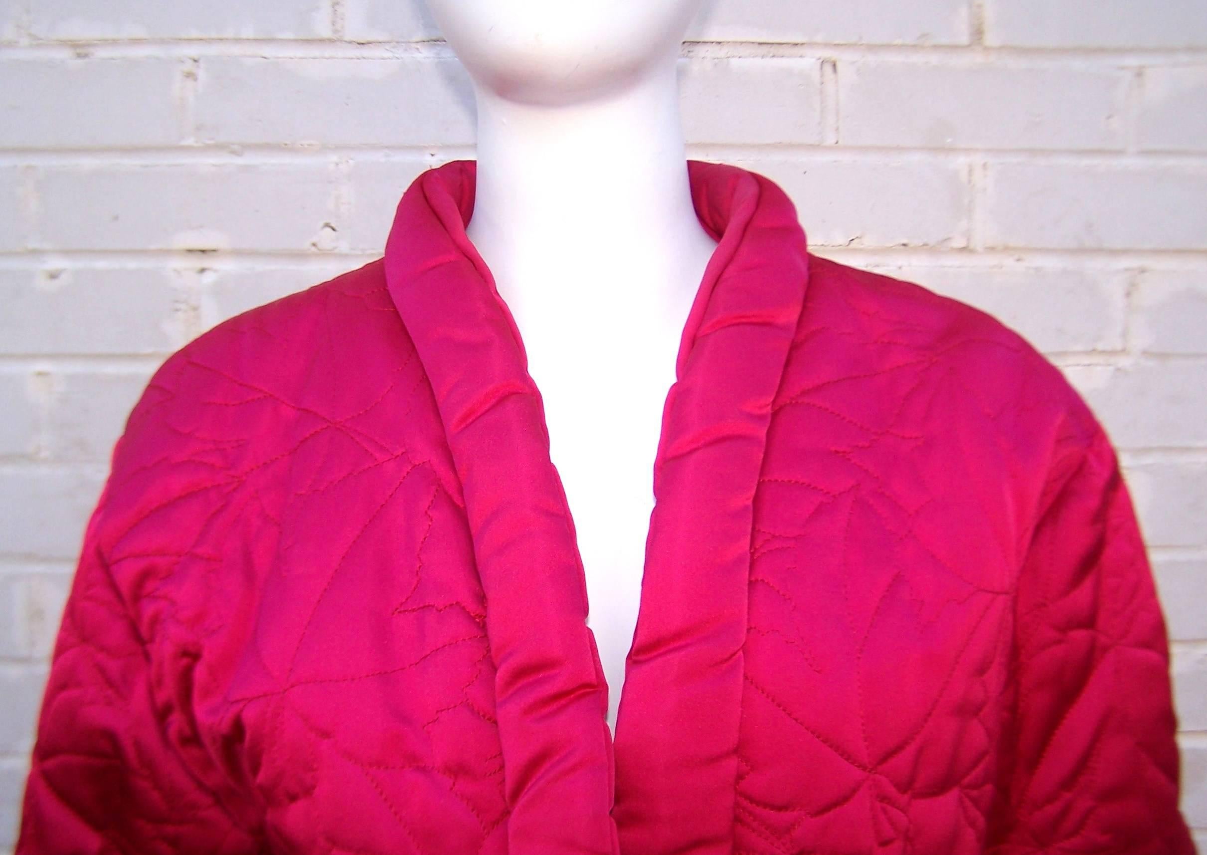 1980's Guy Laroche Hot Pink Puffer Jacket With Cropped Cutaway Style 3