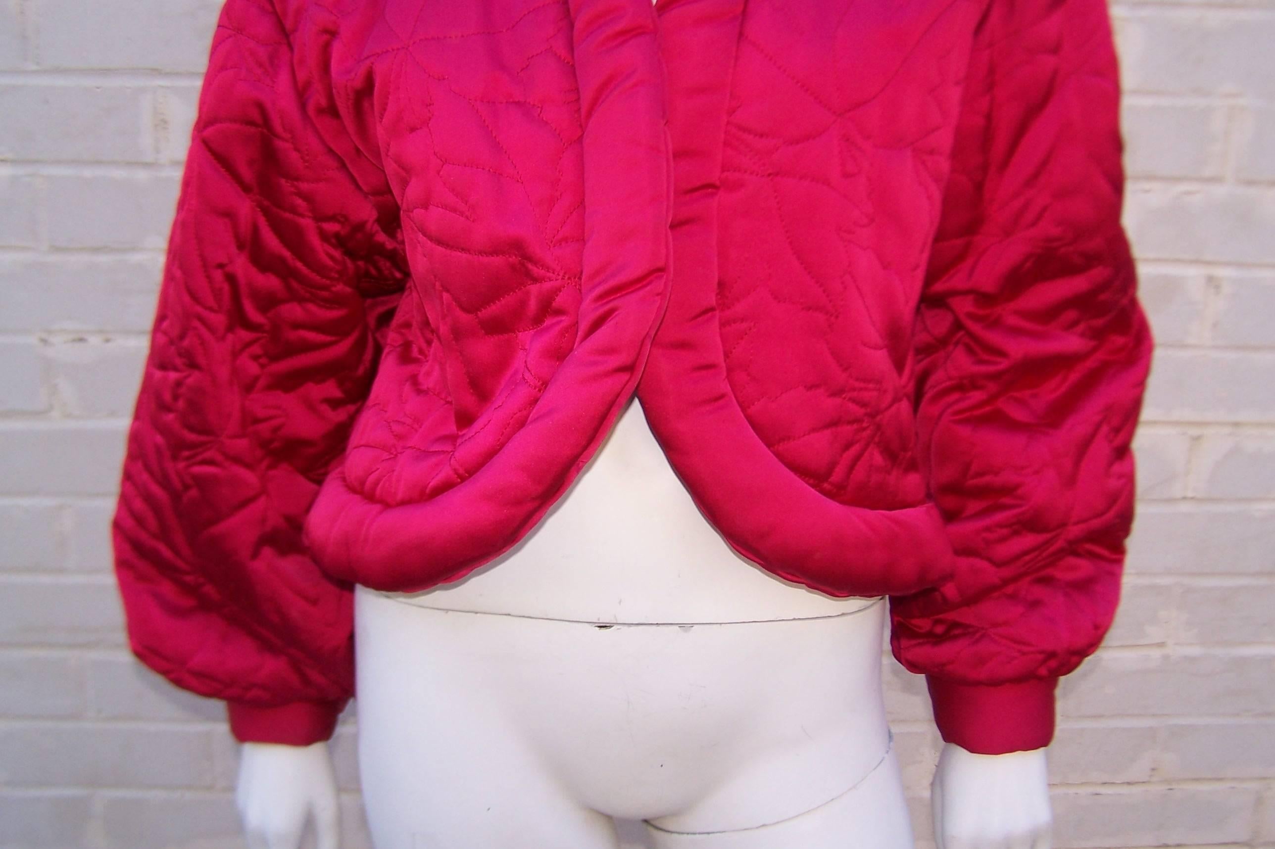1980's Guy Laroche Hot Pink Puffer Jacket With Cropped Cutaway Style 4