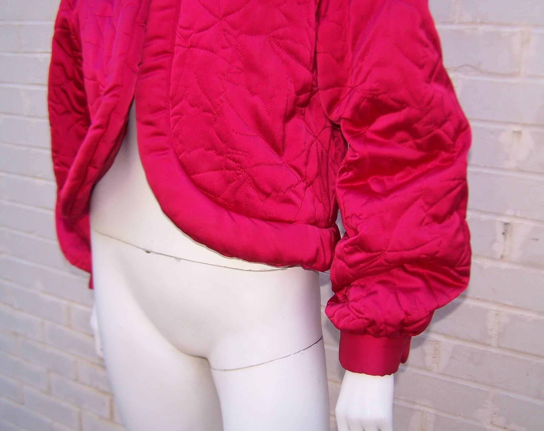 1980's Guy Laroche Hot Pink Puffer Jacket With Cropped Cutaway Style 5