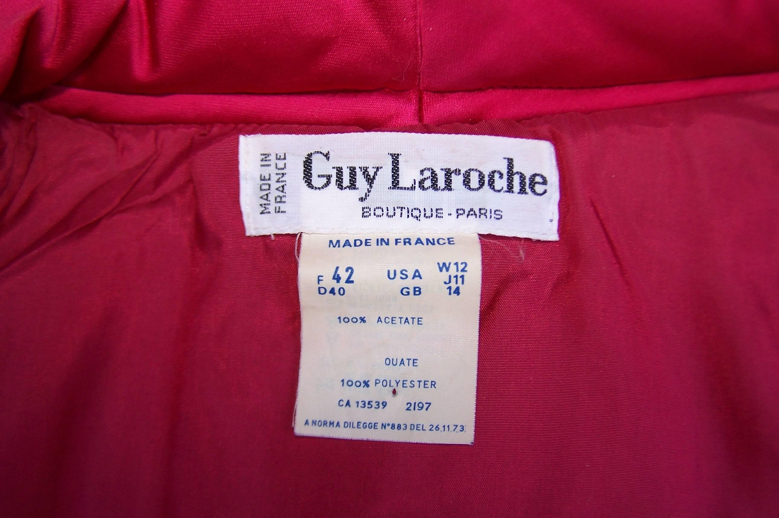 1980's Guy Laroche Hot Pink Puffer Jacket With Cropped Cutaway Style 6