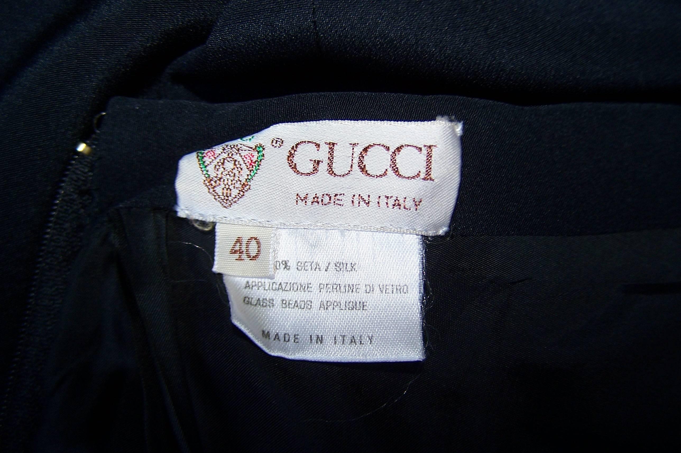 C.1980 Gucci Femme Fatale One Shoulder Black Silk Dress With Beading 3