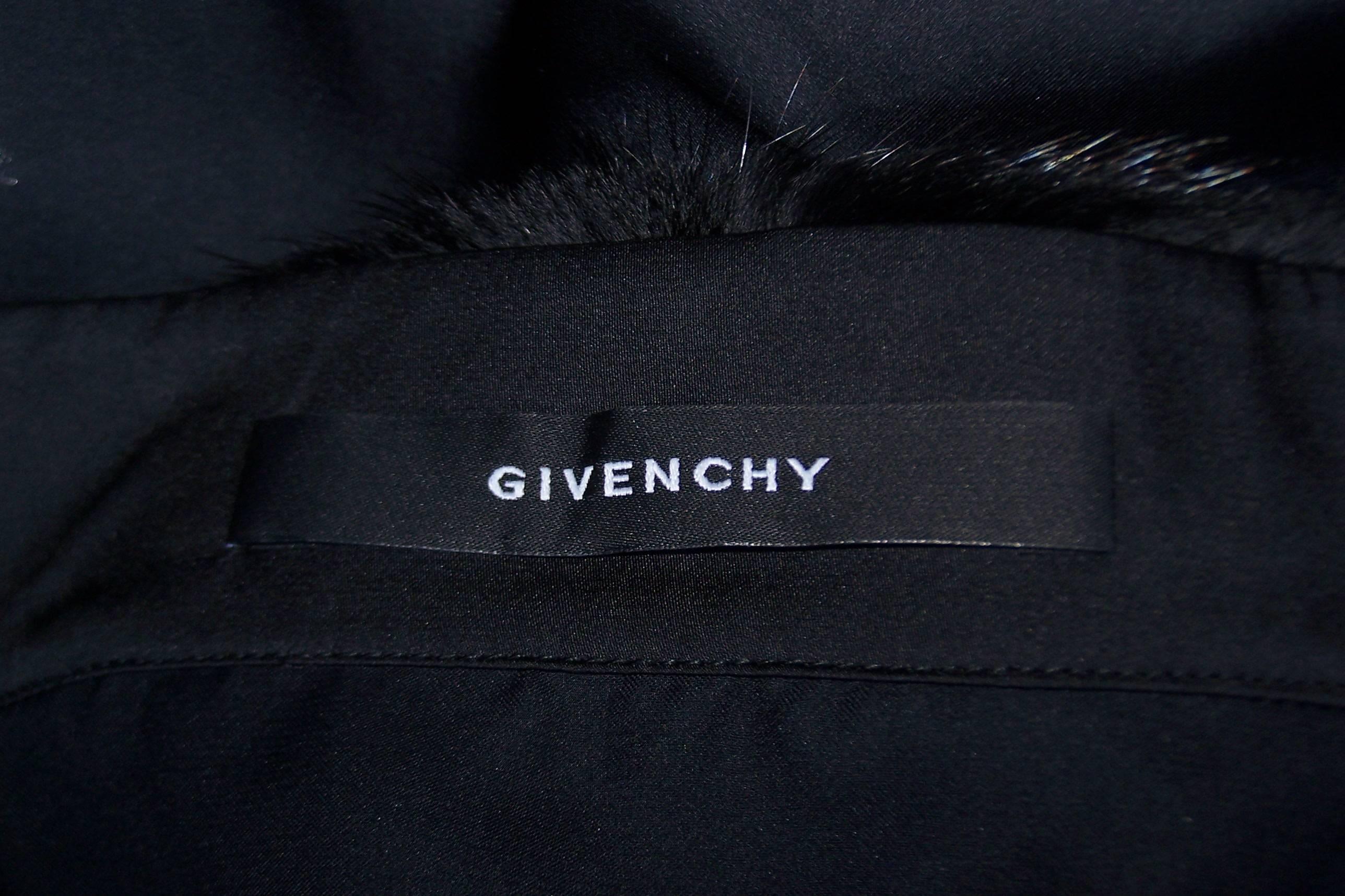 2014 Riccardo Tisci for Givenchy Black Silk Top With Removable Mink Collar 3