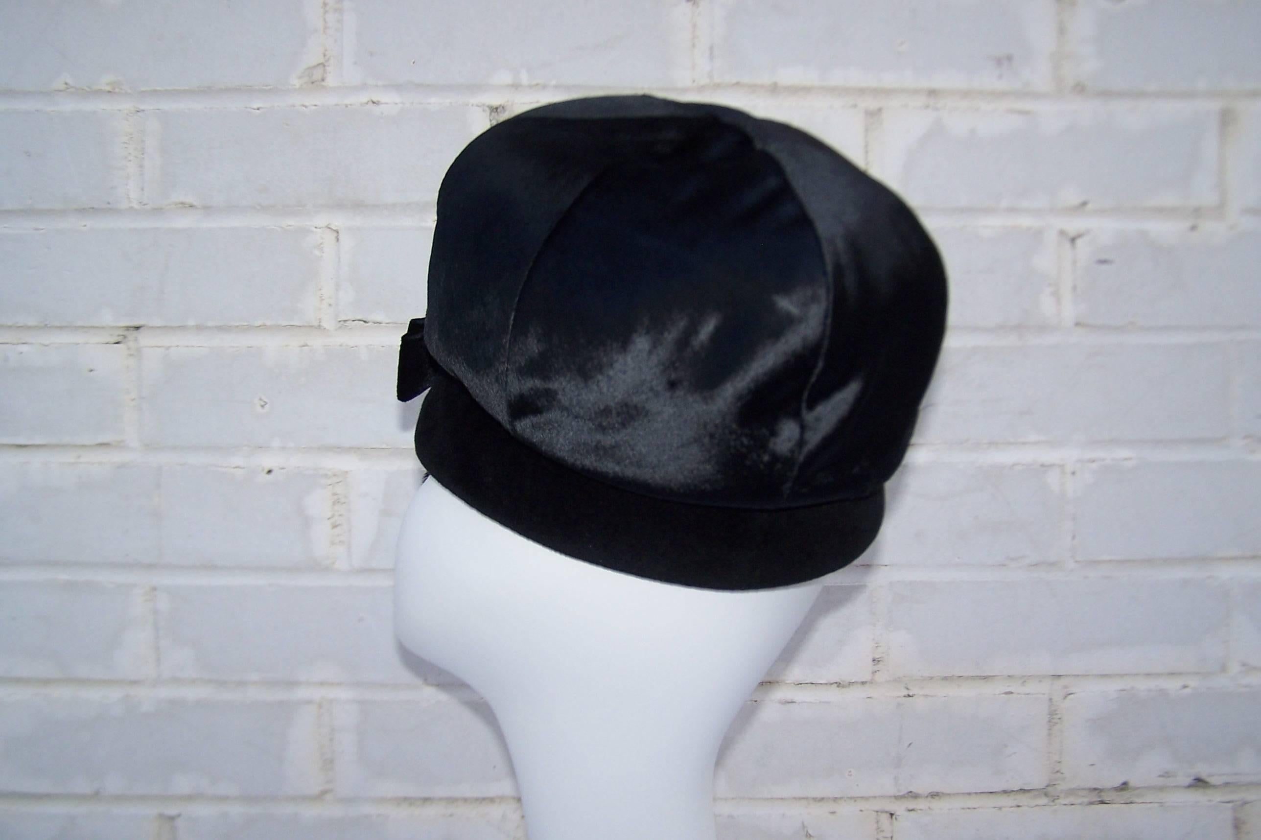 Women's Mr. John Jr. Mod Black Faux Fur & Velvet Hat With Bow, 1960’s