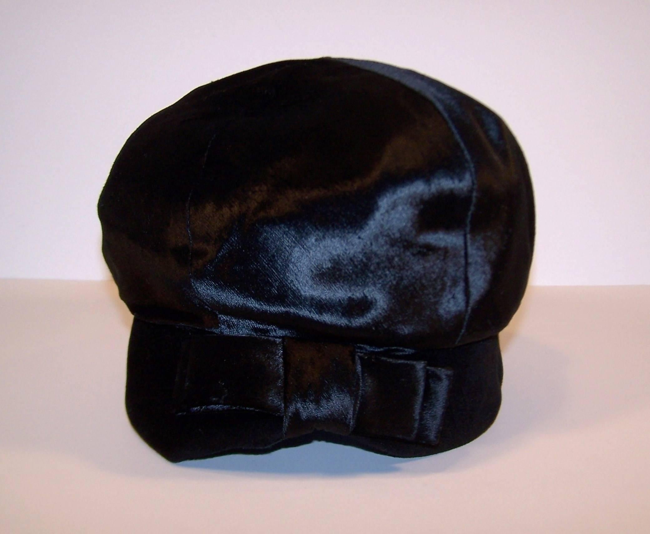 Mr. John Jr. Mod Black Faux Fur & Velvet Hat With Bow, 1960’s 2