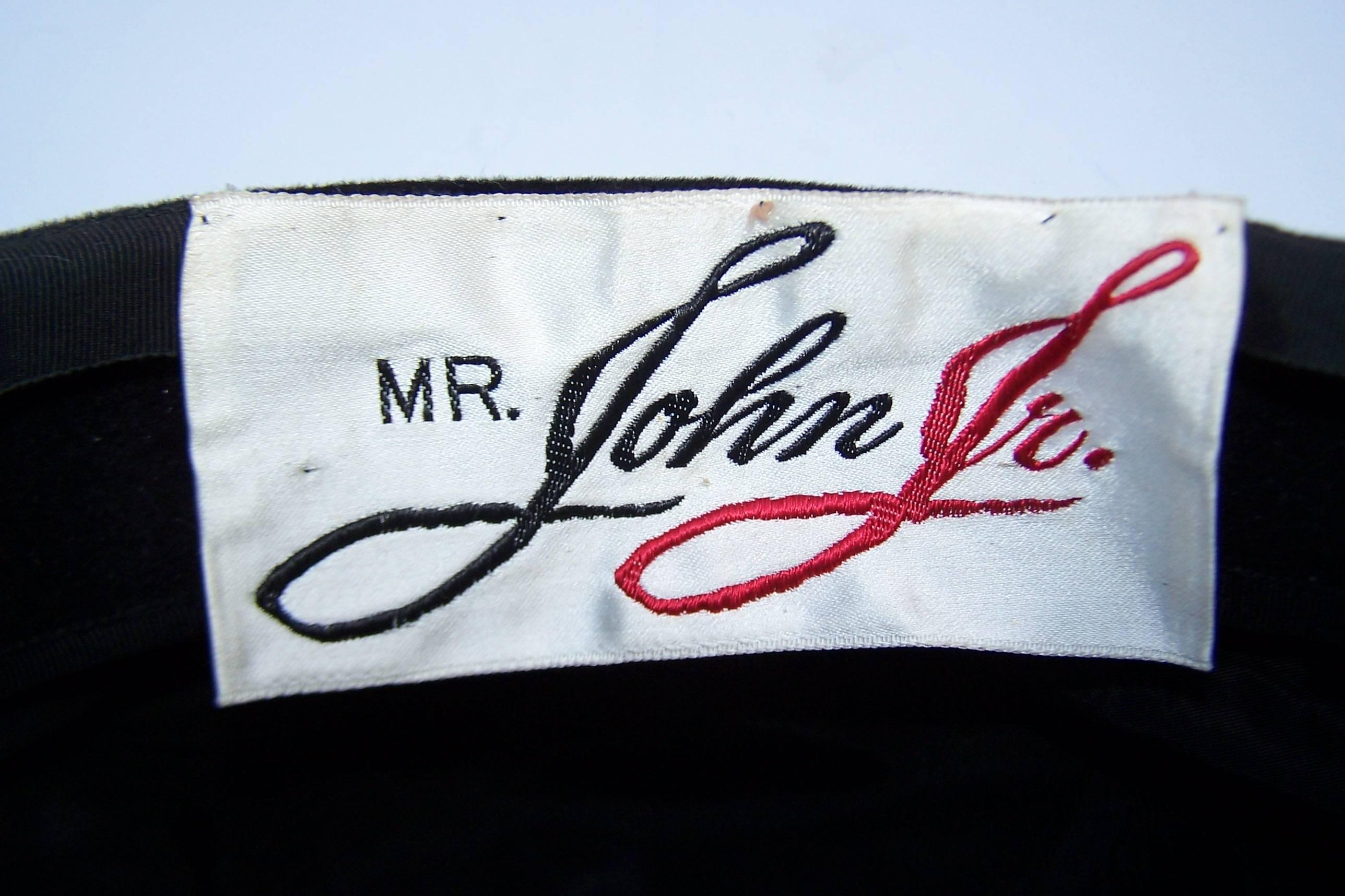 Mr. John Jr. Mod Black Faux Fur & Velvet Hat With Bow, 1960’s 3