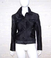 Fierce 1990's Gianni Versace Black Pony Hair Denim Style Jacket