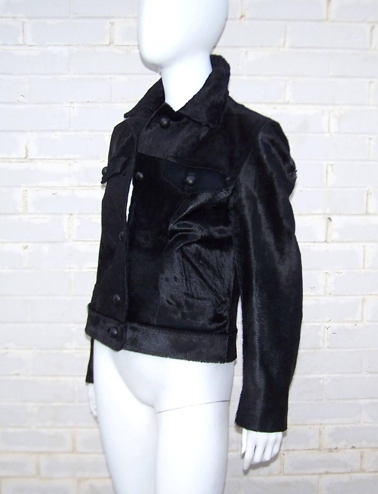 Women's Fierce 1990's Gianni Versace Black Pony Hair Denim Style Jacket 