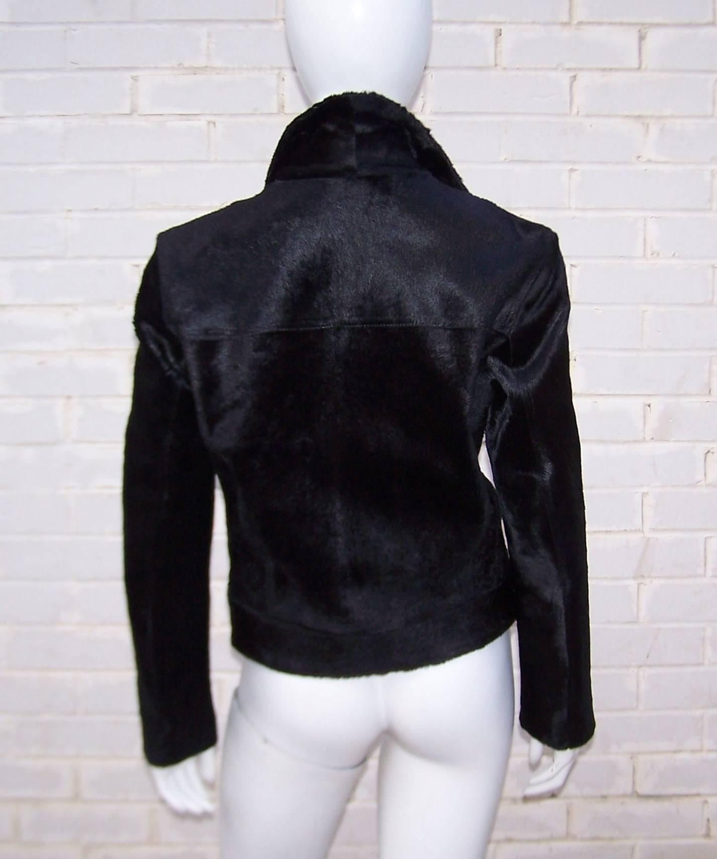 Fierce 1990's Gianni Versace Black Pony Hair Denim Style Jacket  1